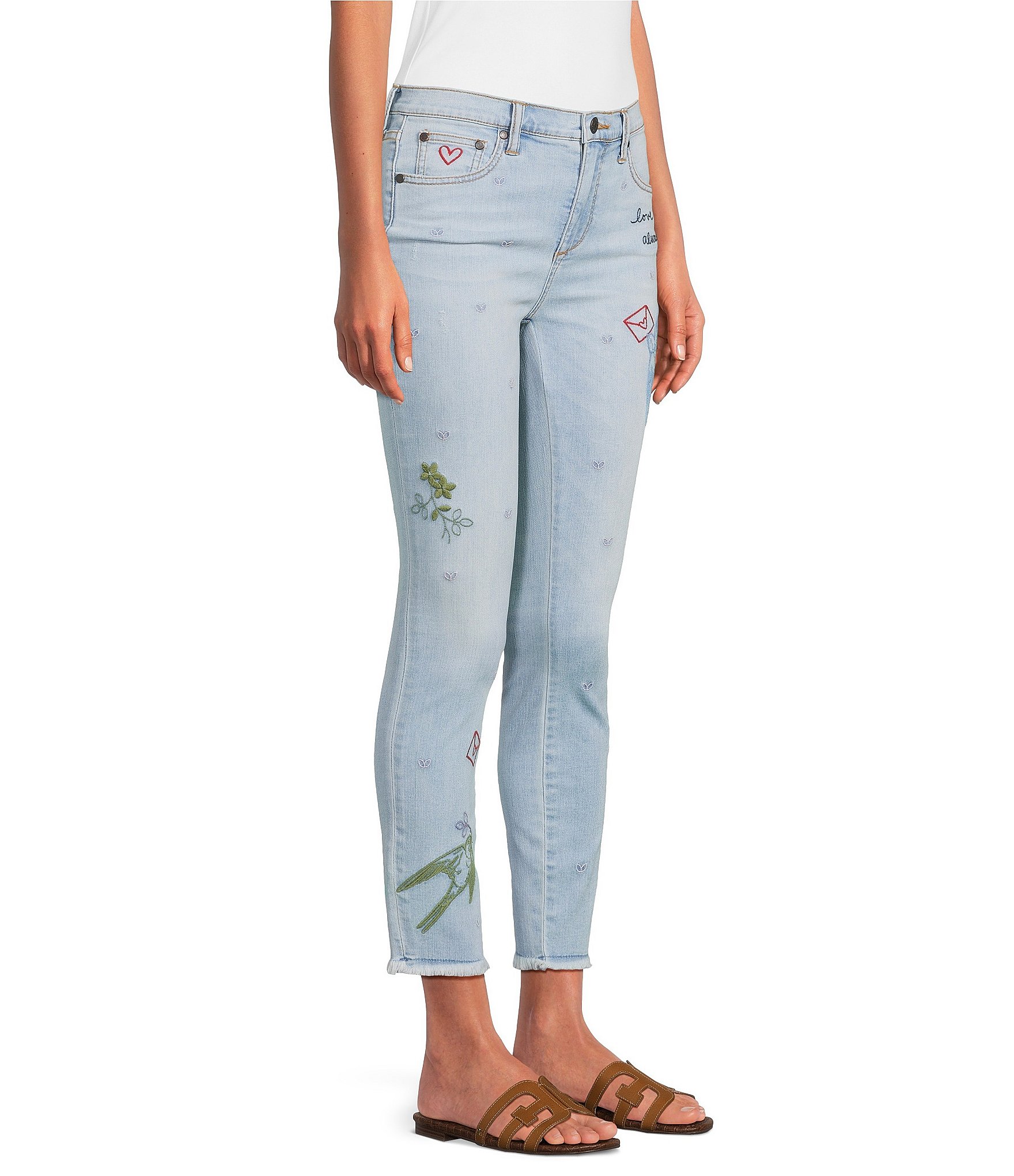 JOHNNY WAS Jasmine Honey Denim Embroidered Cropped Skinny Jeans