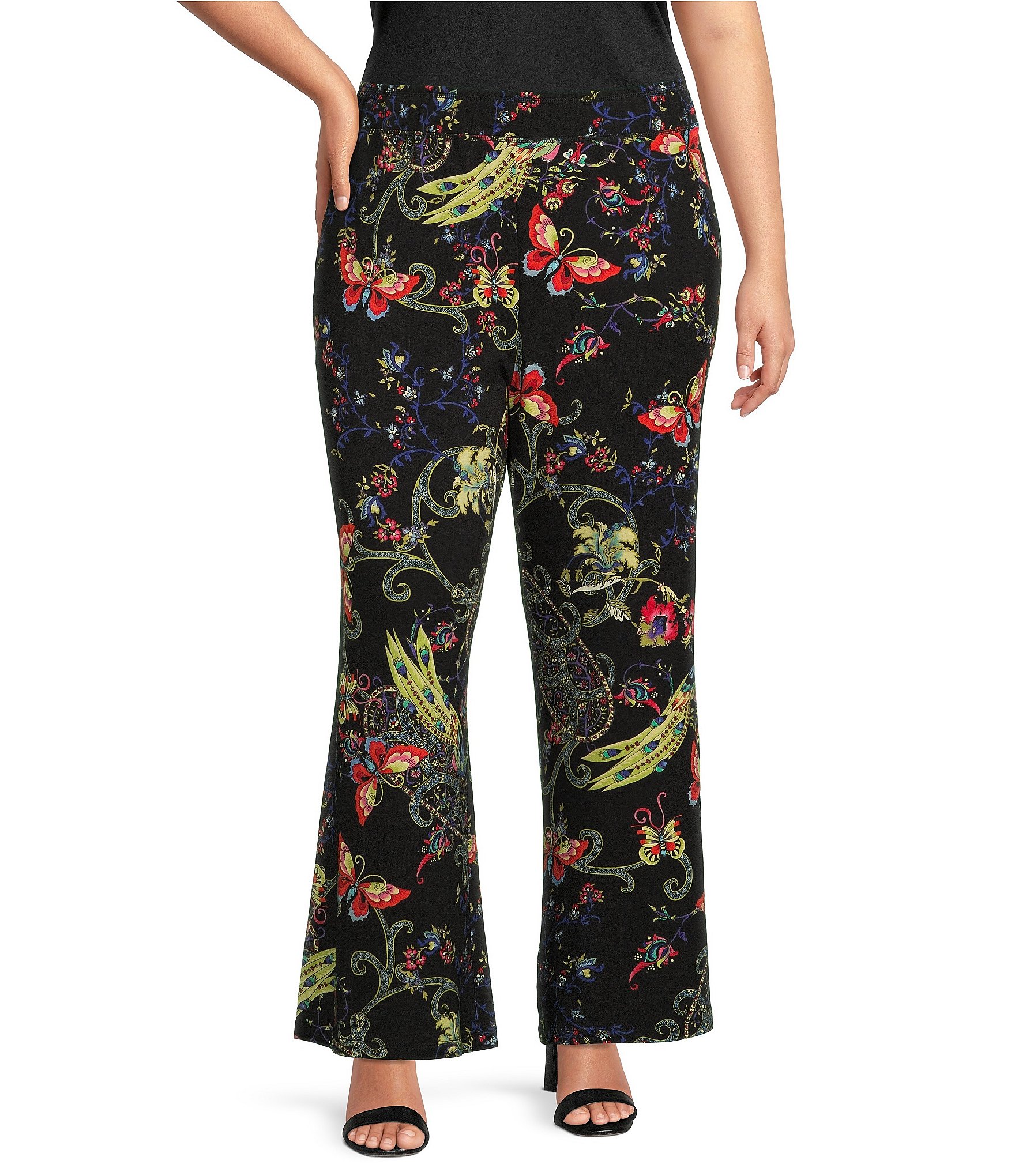 JOHNNY WAS Plus Size Butterfly Floral Print Wide Leg Pull-On Pants ...