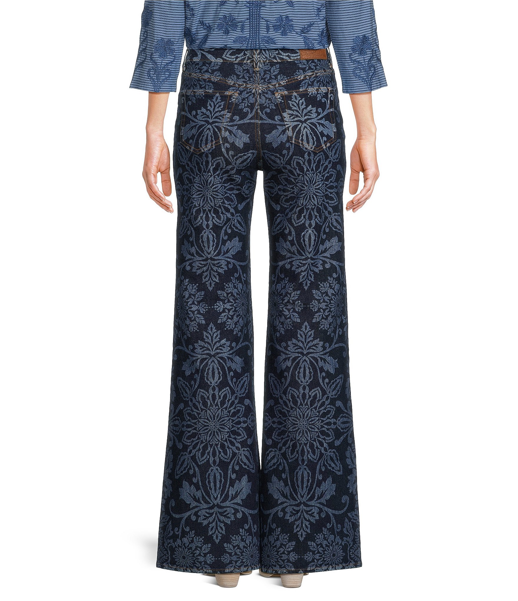 JOHNNY WAS Printed Straight Flare Leg Stretch Denim Jeans