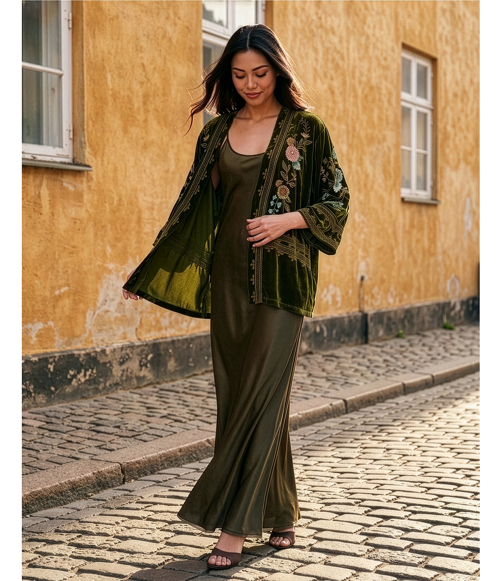 JOHNNY WAS Silk Draped Scoop Neck Sleeveless Maxi Slip Dress