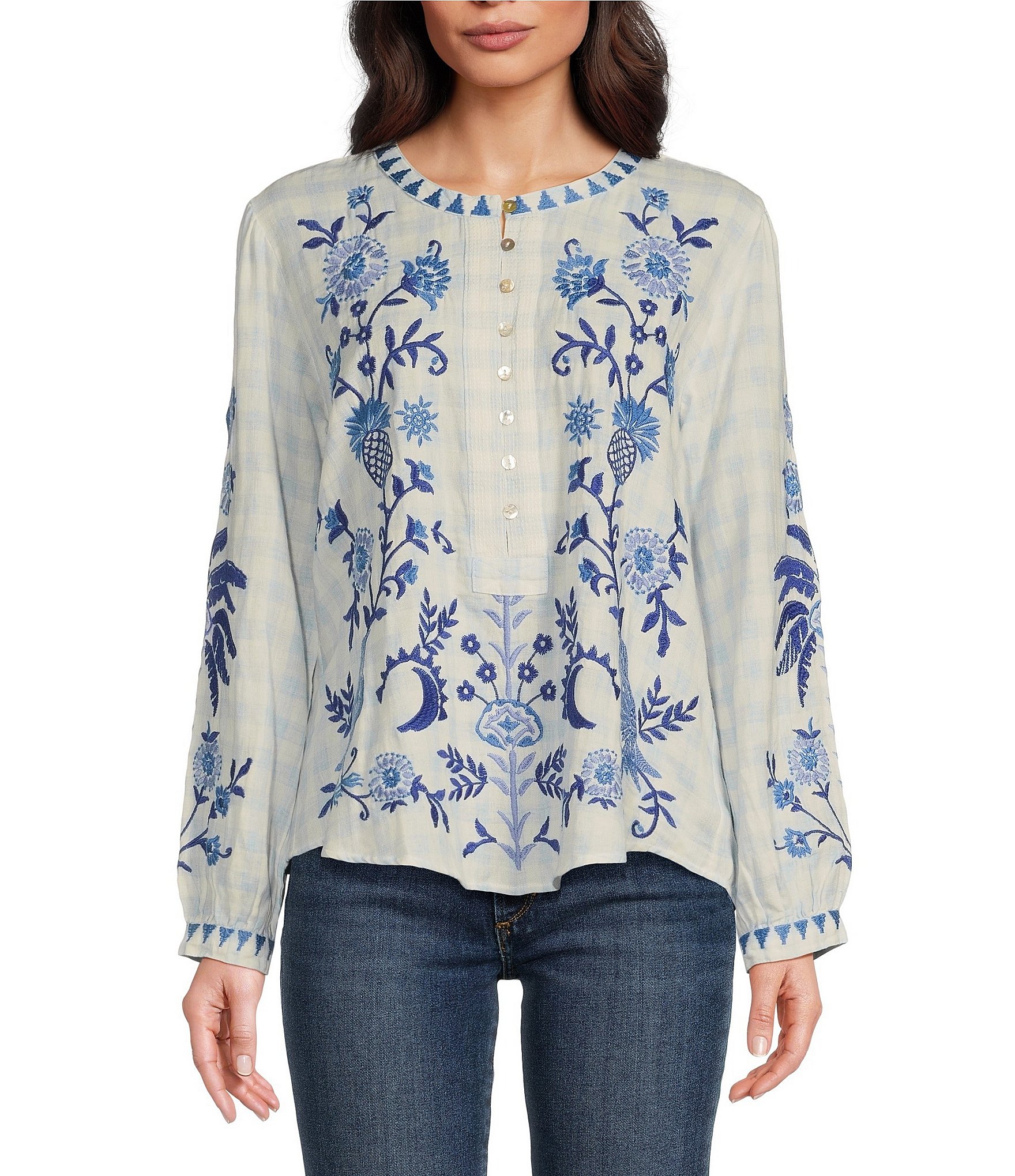 Johnny Was Sandra Blouse - C16219-3 White 3/4 Sleeve store Flower Embroidered L $260