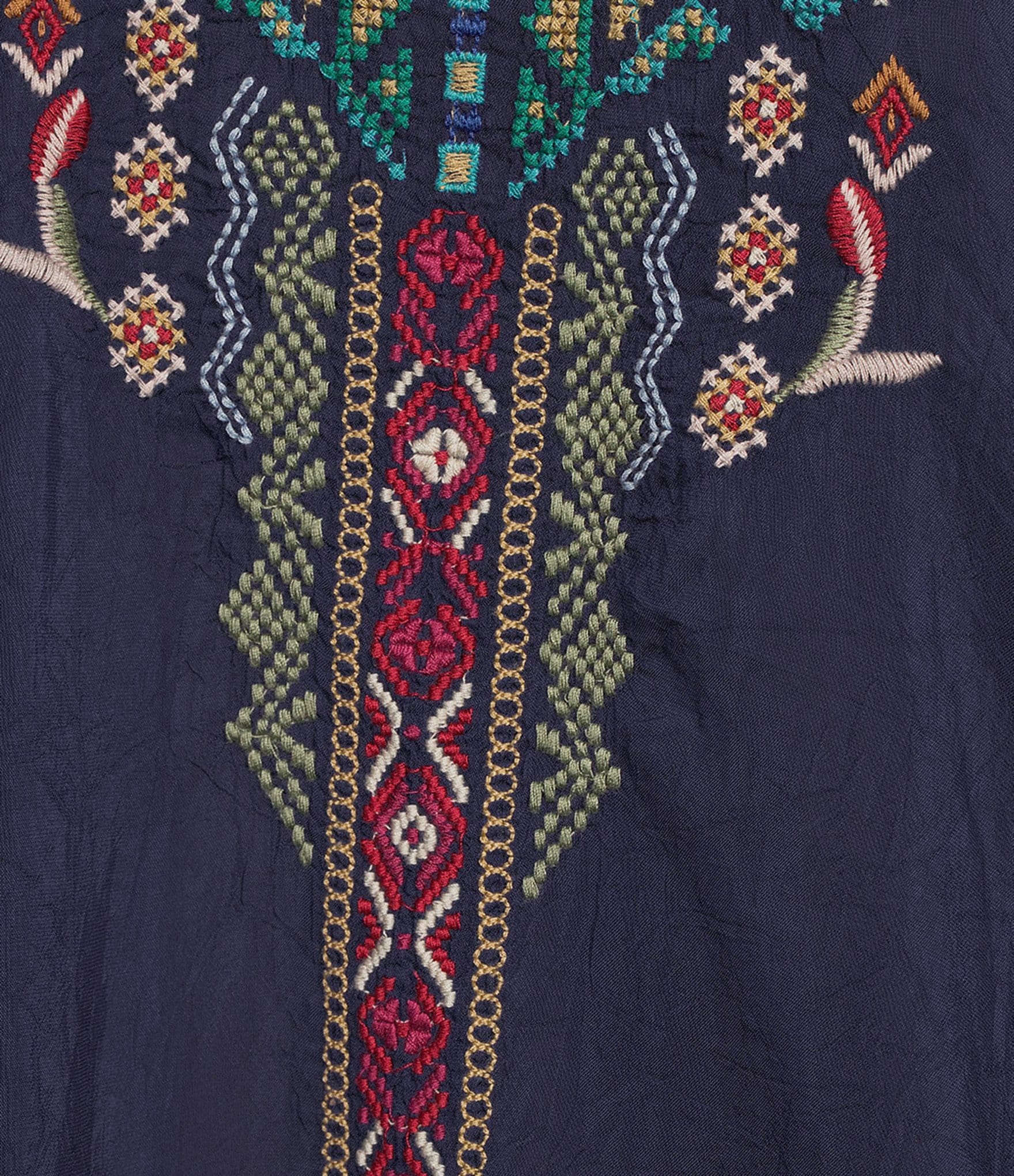 JOHNNY WAS Winkle Embroidered V-Neck 3/4 Sleeve Relaxed Fit Blouse