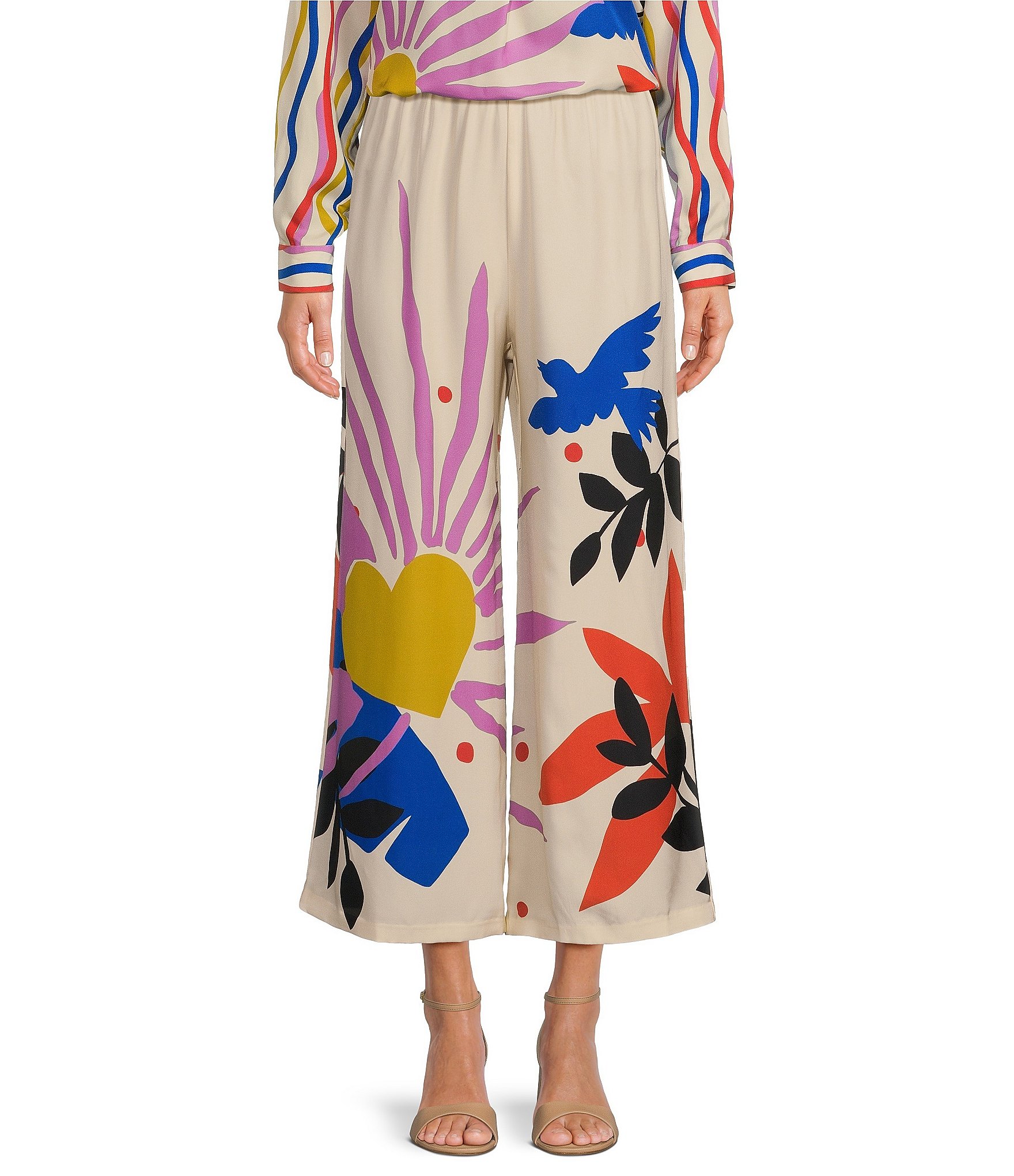 JOHNNY WAS Yasmin Silk Blend Graphic Summer Print Coordinating Wide-Leg ...