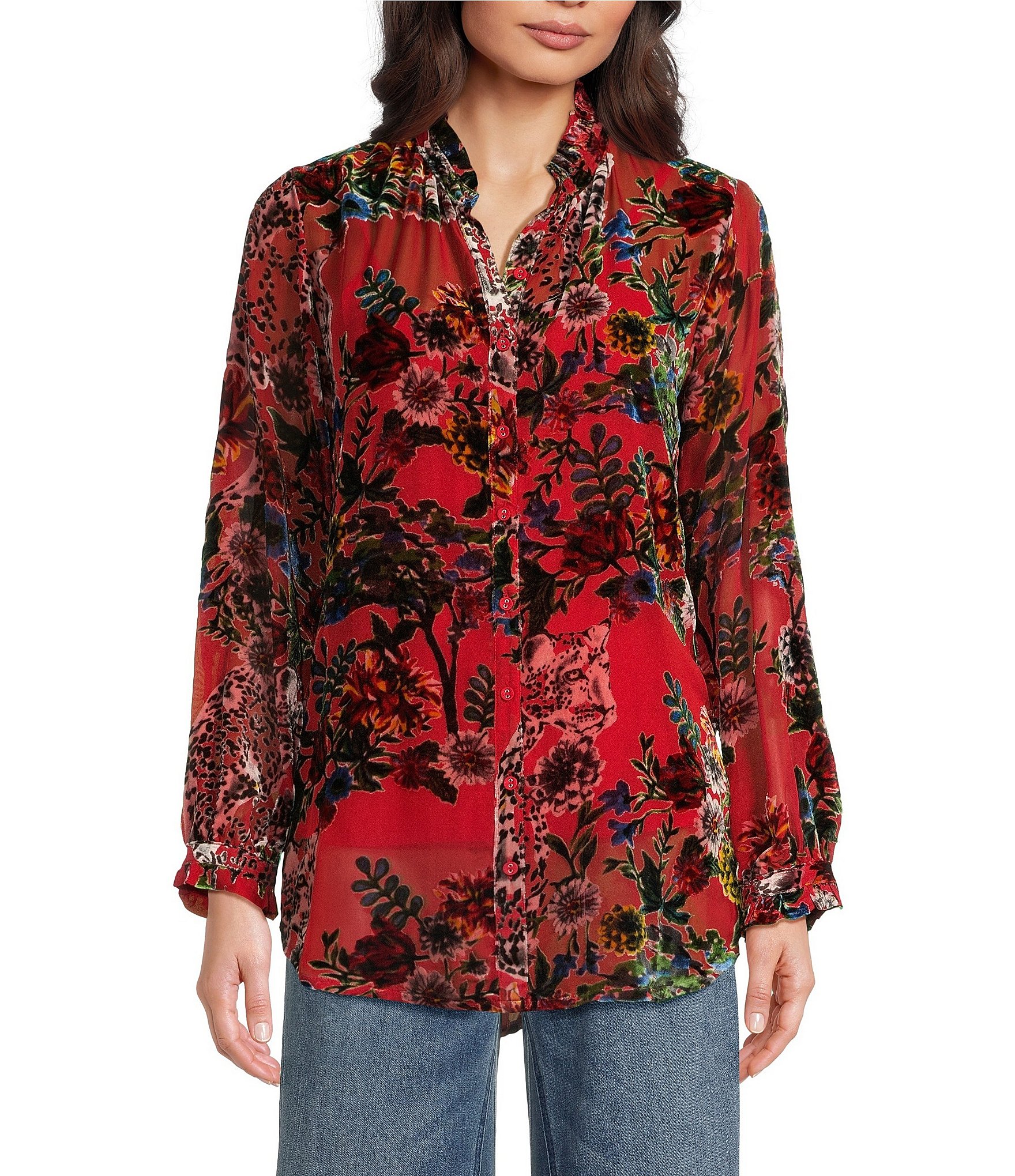 Johnny Was Sierra Burnout Darlyn sale Blouse Peplum Top Velvet Floral Small NWT $318