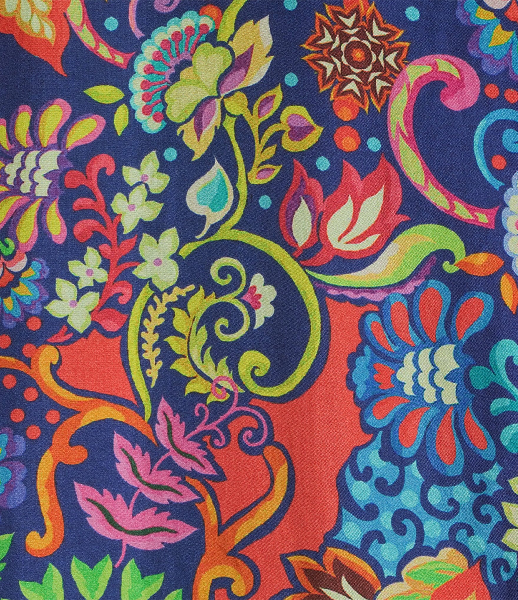 JOHNNY WAS Yuri Mod Floral Print Silk Banded Collar 3/4 Sleeve Five-Button Half-Placket Tunic