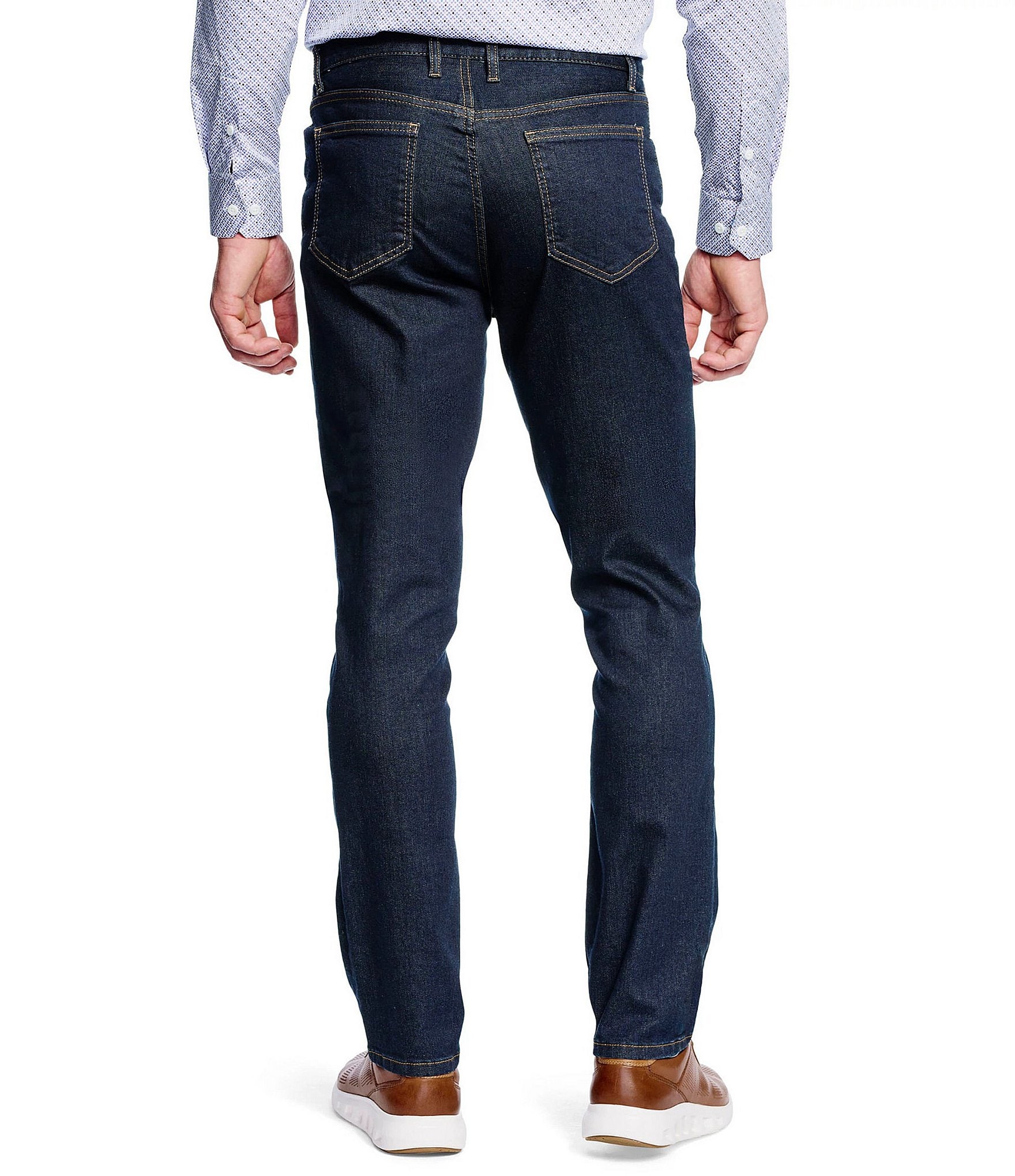 Johnston & Murphy 5-Pocket Regular Fit Tapered Leg Washed Stretch Denim Jeans