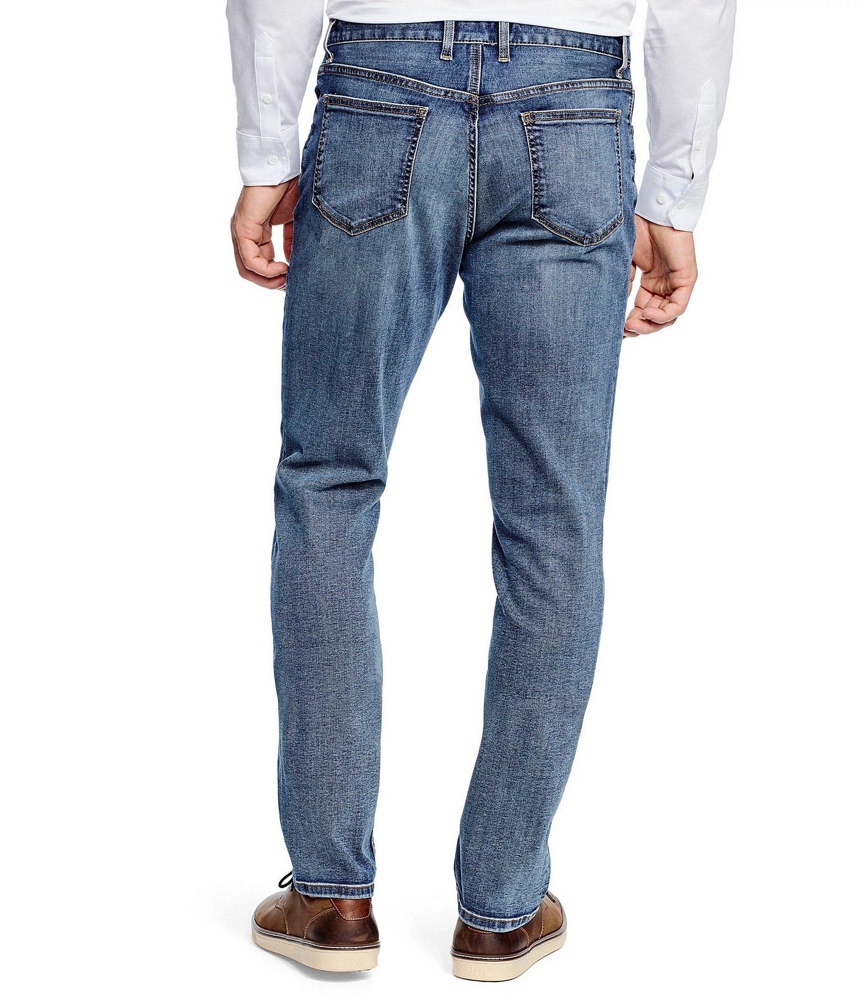 Johnston & Murphy 5-Pocket Regular Fit Tapered Leg Washed Stretch Denim Jeans