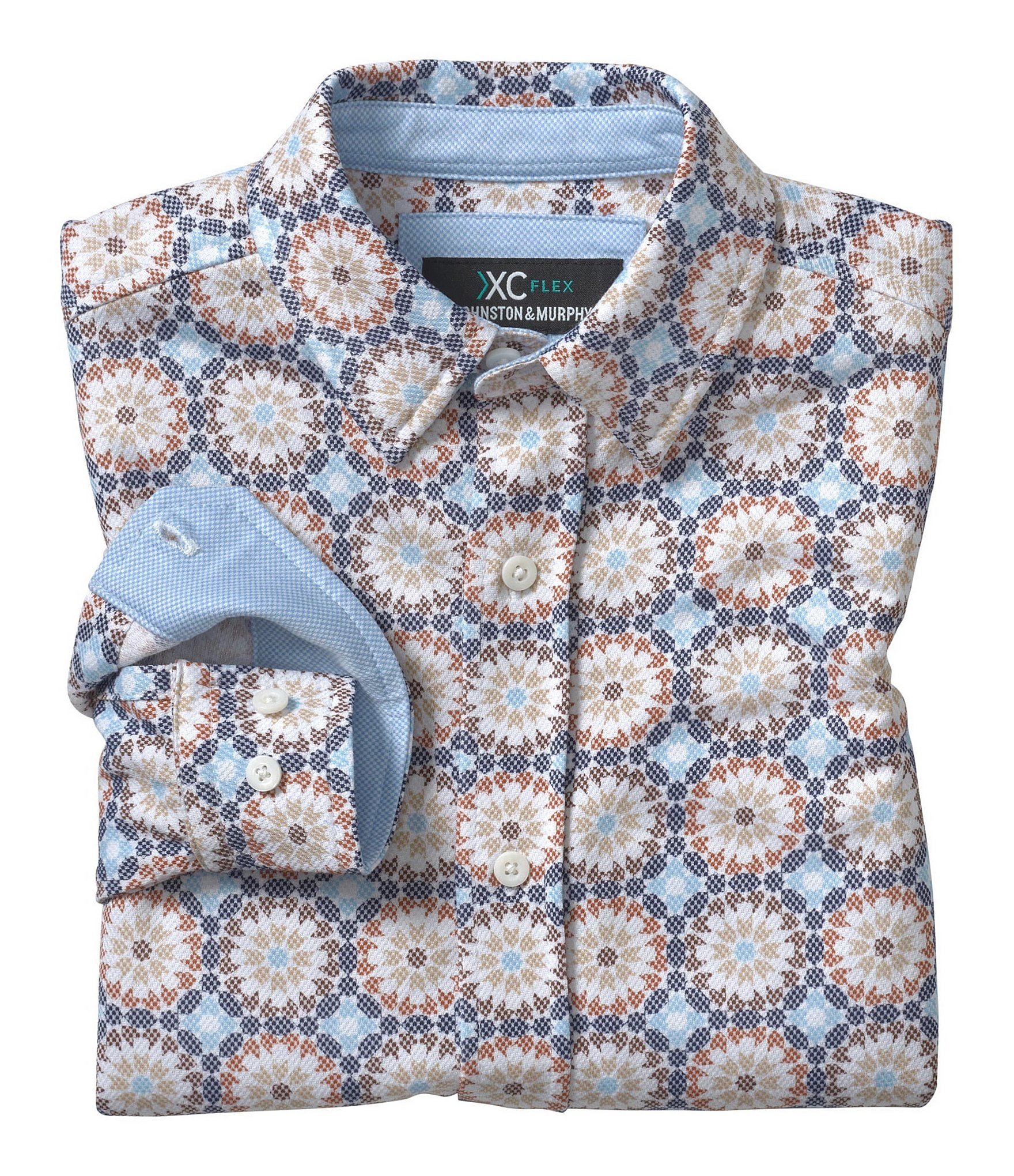 Johnston & Murphy Big Boys 8-20 Long-Sleeve XC Flex® Birdseye Mosaic Print Woven Shirt