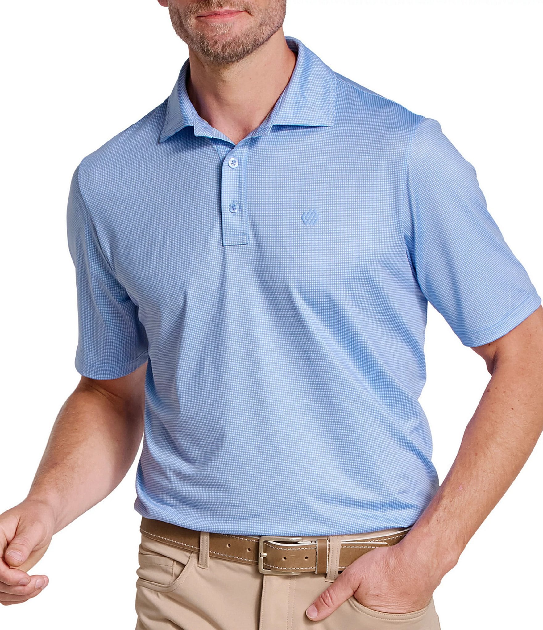 Johnston & Murphy Blu XC+ Ace Gingham Performance Stretch Short Sleeve Polo Shirt