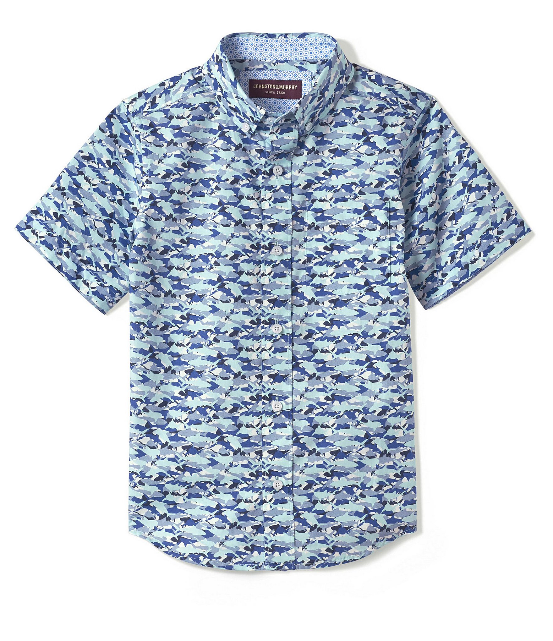 Johnston & Murphy Little/Big Boys 4-16 Blue Hidden Shark Short Sleeve ...