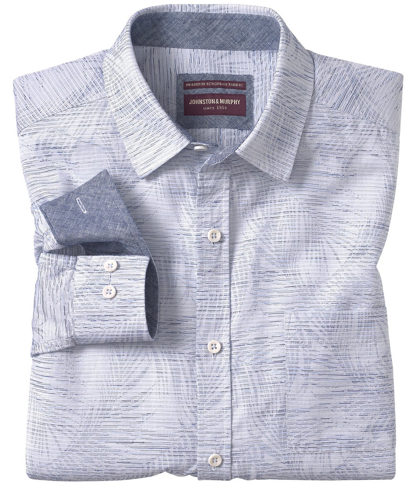 Johnston & Murphy Foliage Stripe Linen Long Sleeve Woven Shirt