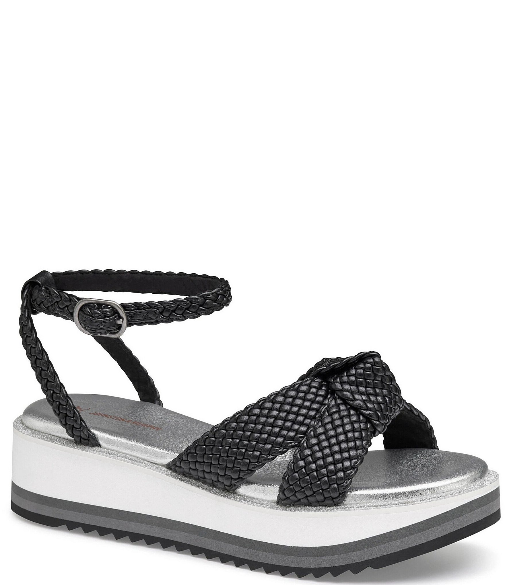 Johnston & Murphy Grace Woven Faux Leather Ankle Strap Platform Sandals ...