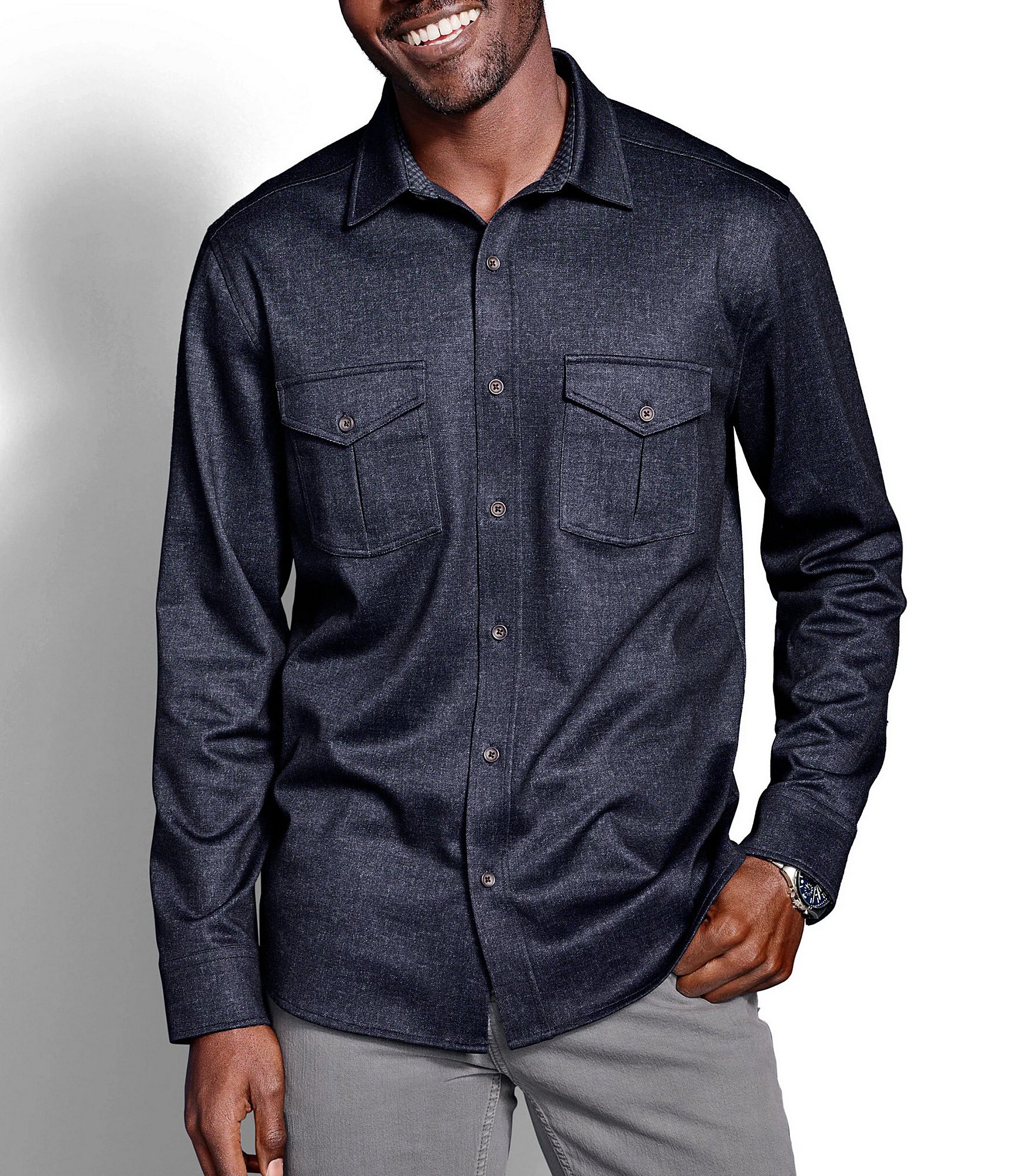 Johnston & Murphy Indigo Knit Long-Sleeve Woven Shirt