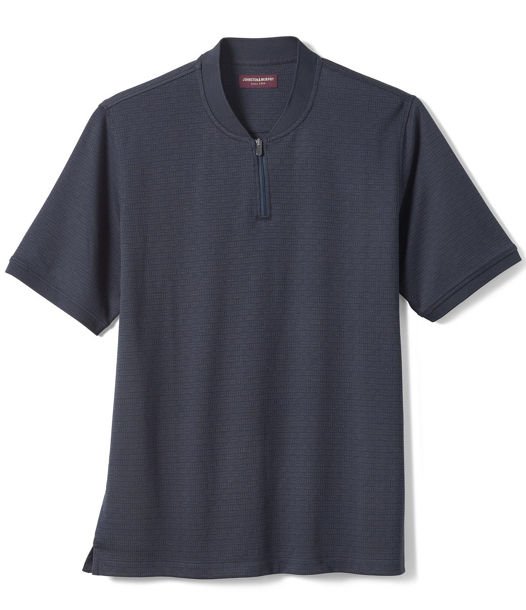 Johnston & Murphy Knit Jacquard Quarter-Zip Short Sleeve Polo Shirt