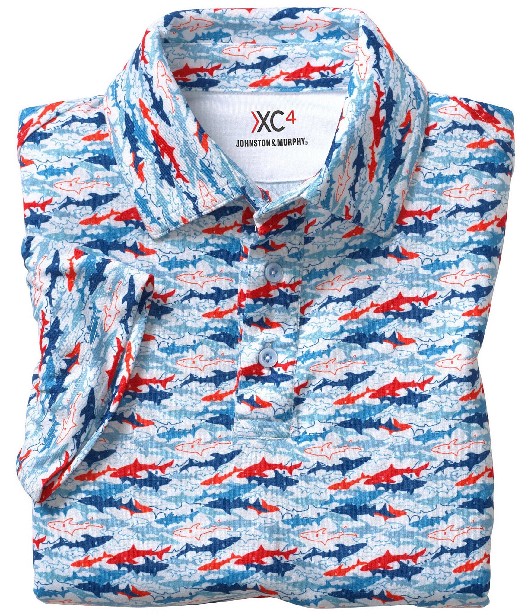 Johnston & Murphy Little/Big Boys 4-16 Family Matching Americana Shark Print Short Sleeve Polo Shirt