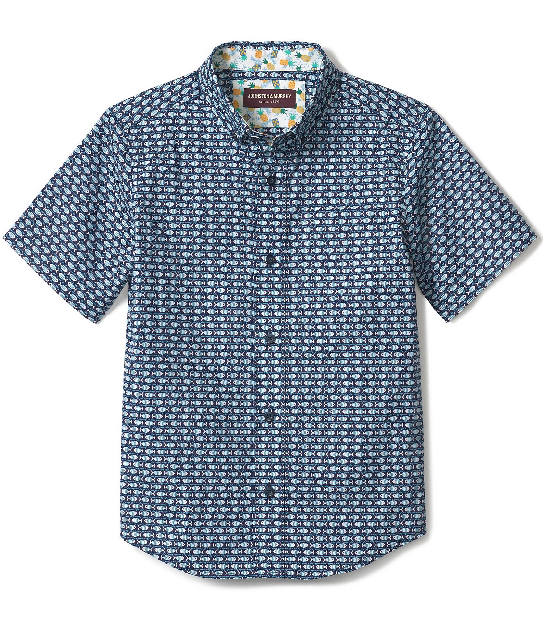 Johnston Murphy LittleBig Boys 4-16 Fish Print Short Sleeve Shirt - L