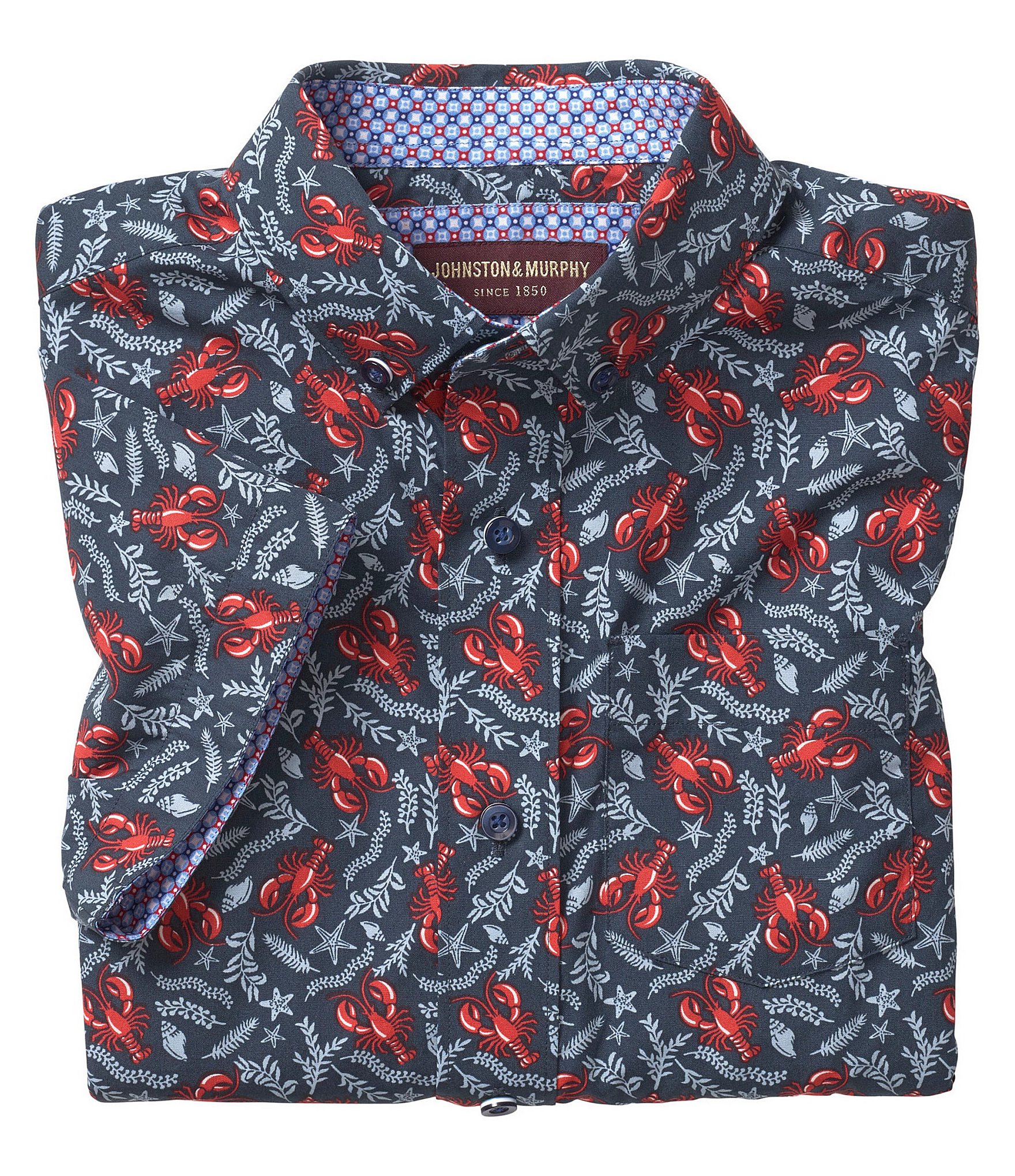 Johnston & Murphy Little/Big Boys 4-16 Navy Lobster Short Sleeve Woven Shirt