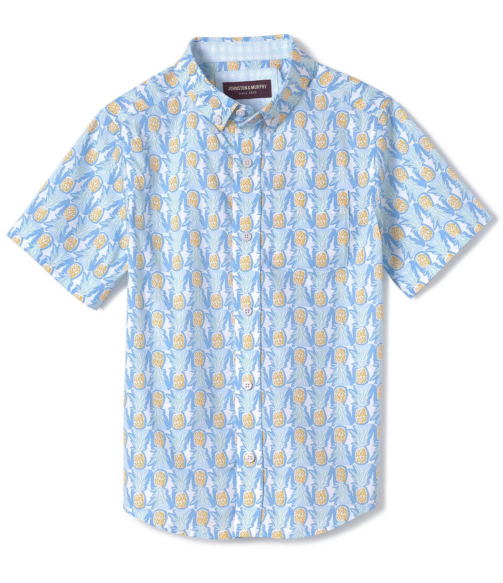 Johnston & Murphy Little/Big Boys 4-16 Short Sleeve Point Collar Chest Pocket Pineapple Print Shirt