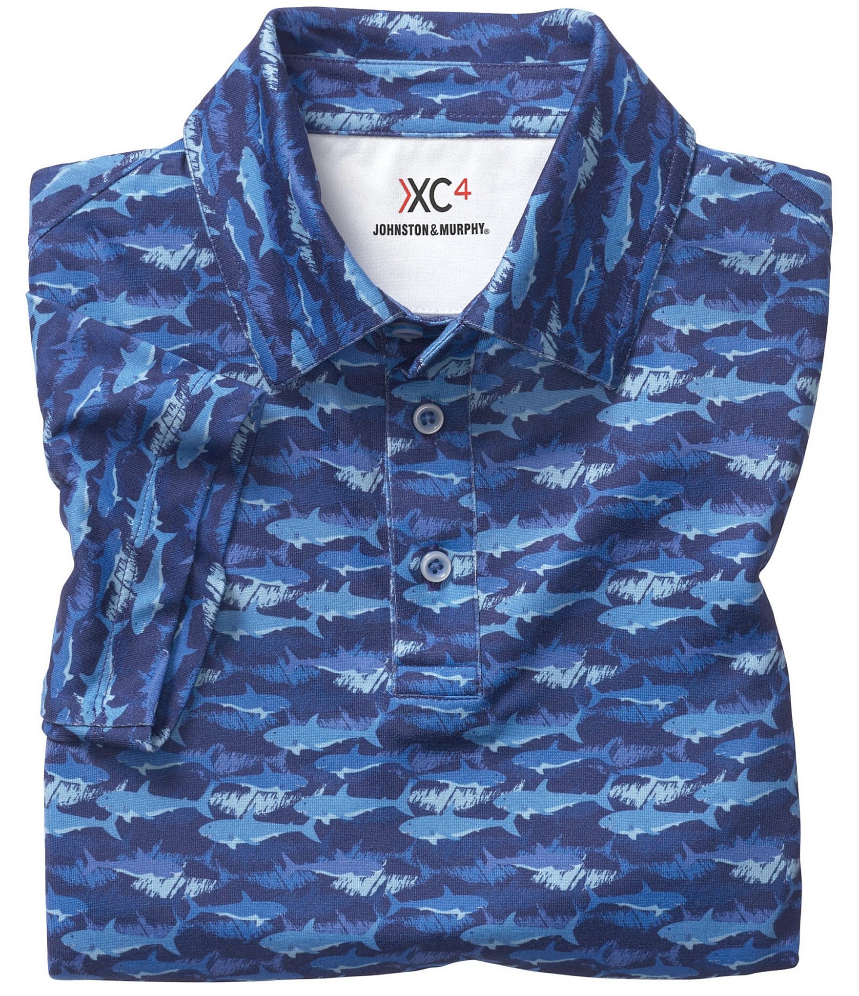 Johnston & Murphy Little/Big Boys 4-16 XC4 Shark Print Short Sleeve Polo Shirt