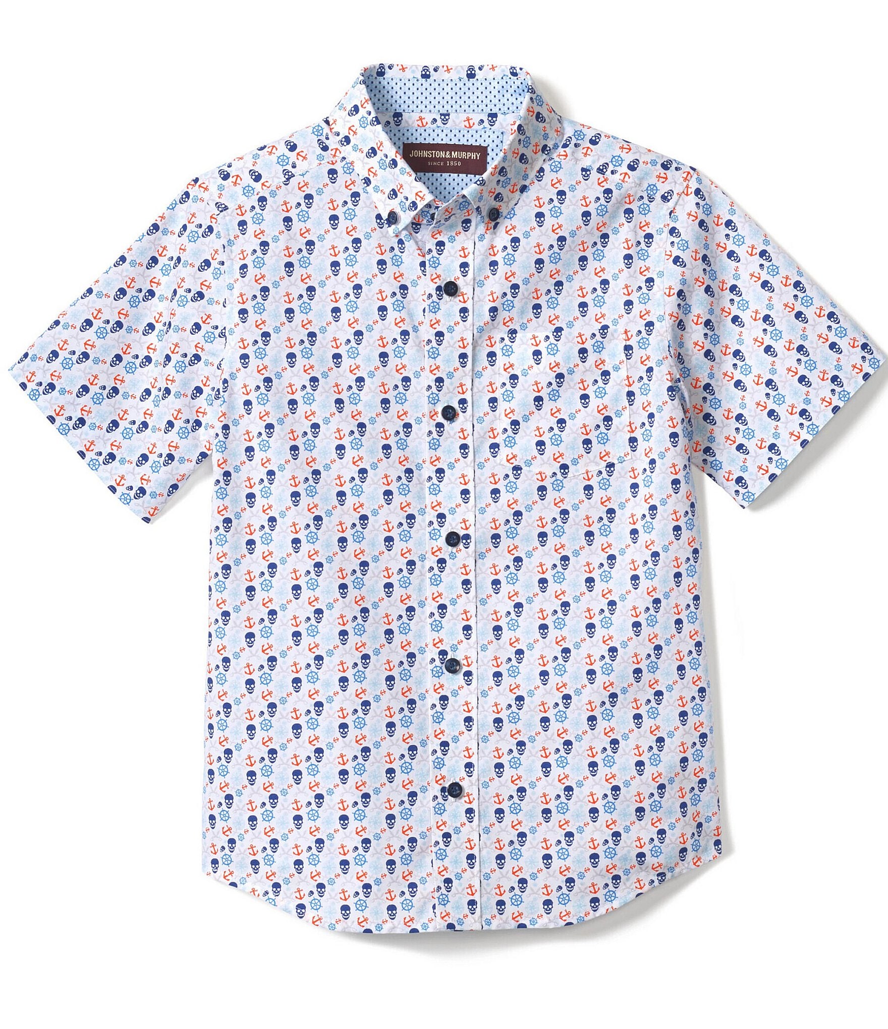 Johnston Murphy LittleBoys 4-16 Short Sleeve Pirate Print Shirt - M