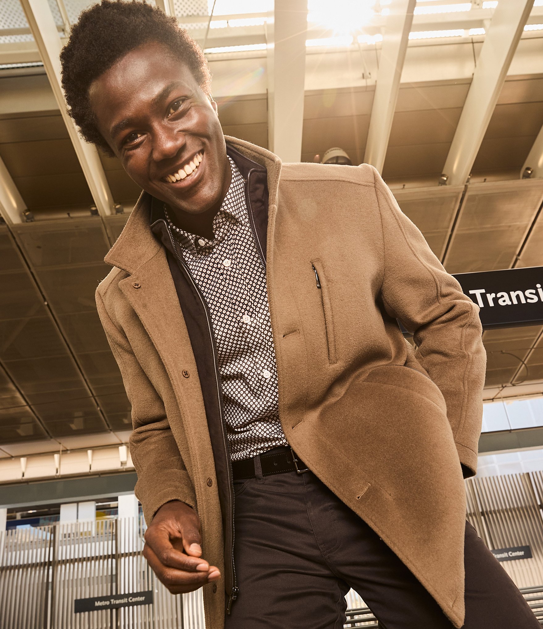 Johnston & Murphy Long Sleeve Upton Wool-Blend Car Coat