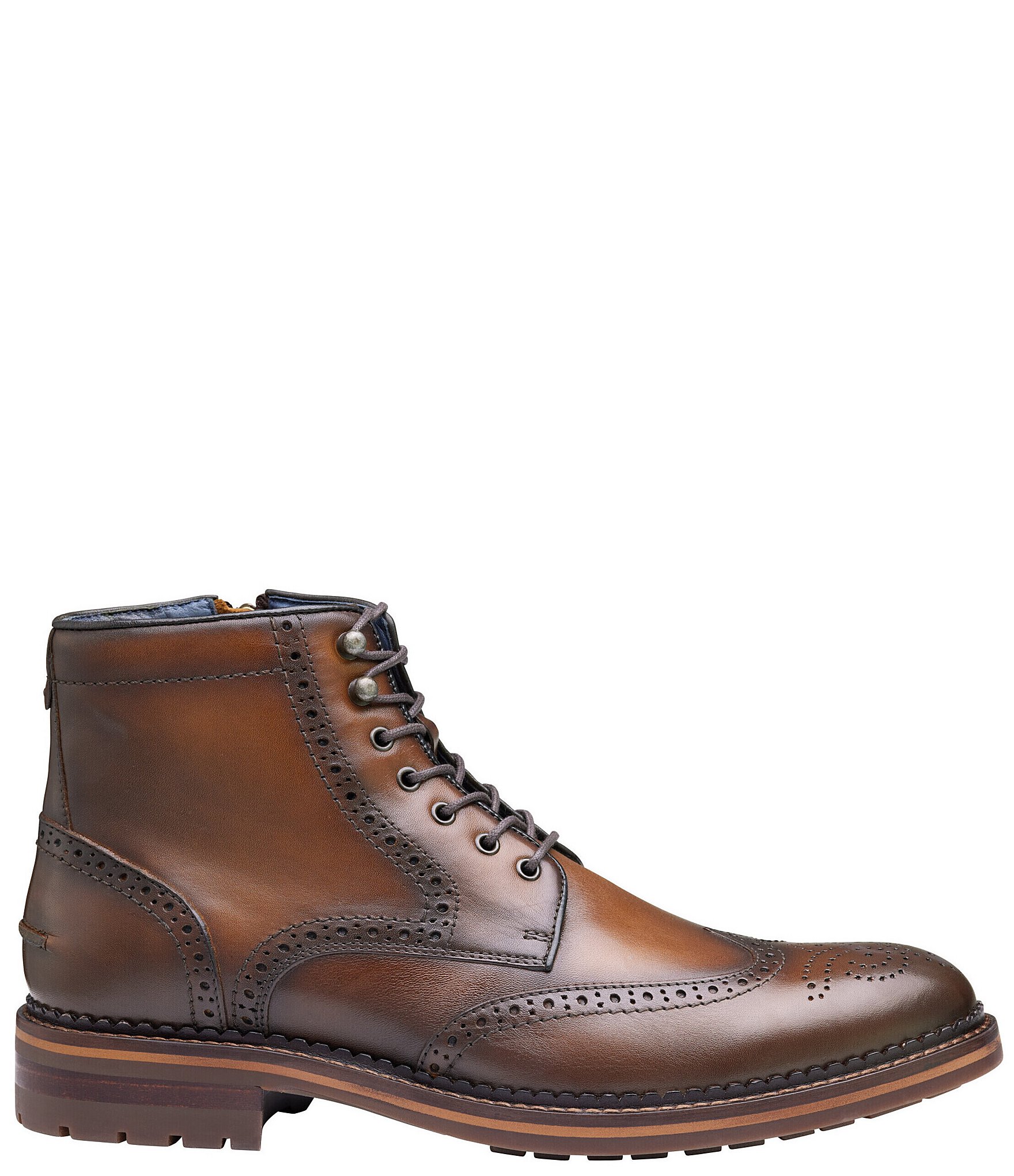 Johnston & Murphy Men's Connelly Leather Wingtip Lace Up Boots