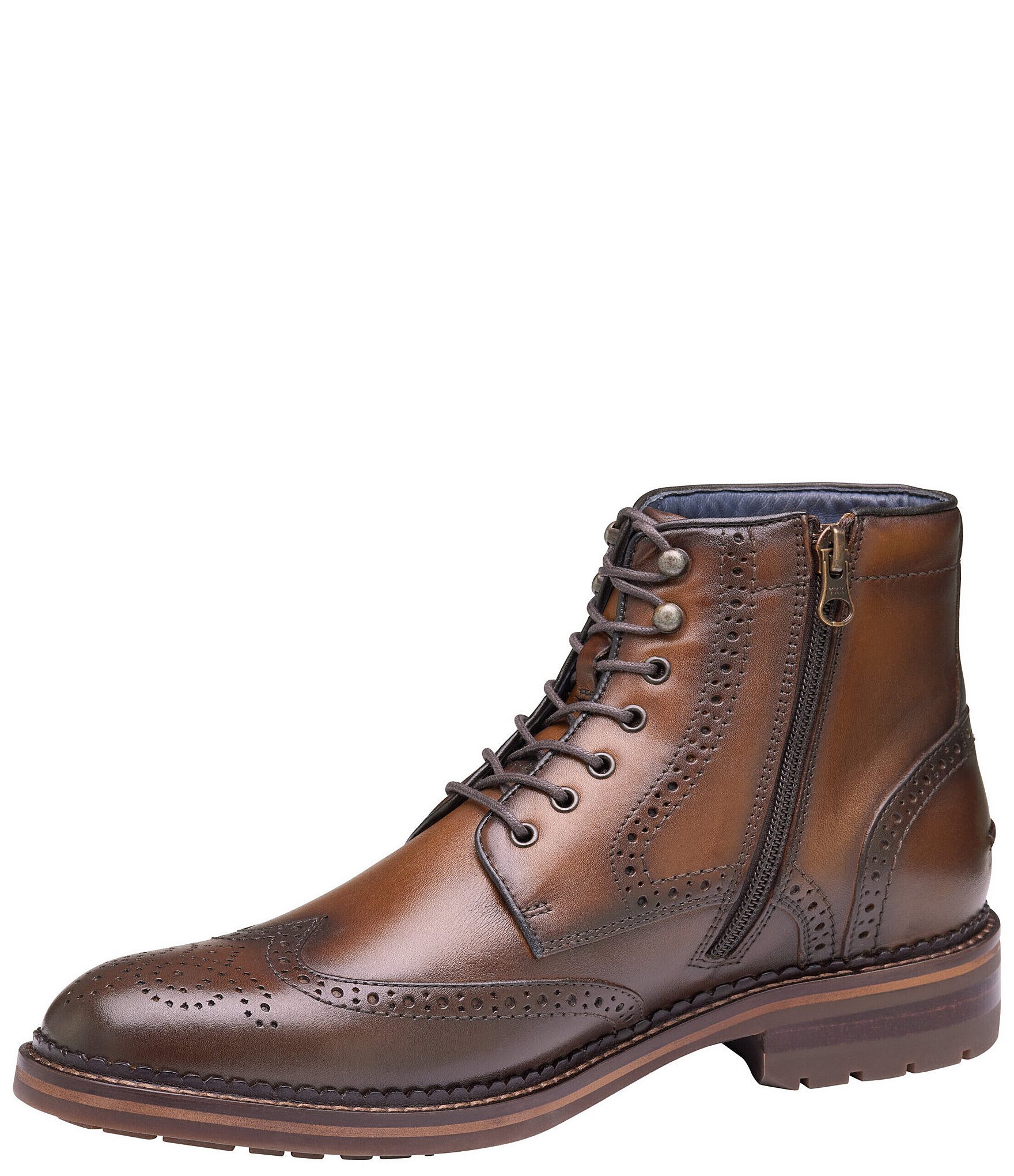Johnston & Murphy Men's Connelly Leather Wingtip Lace Up Boots