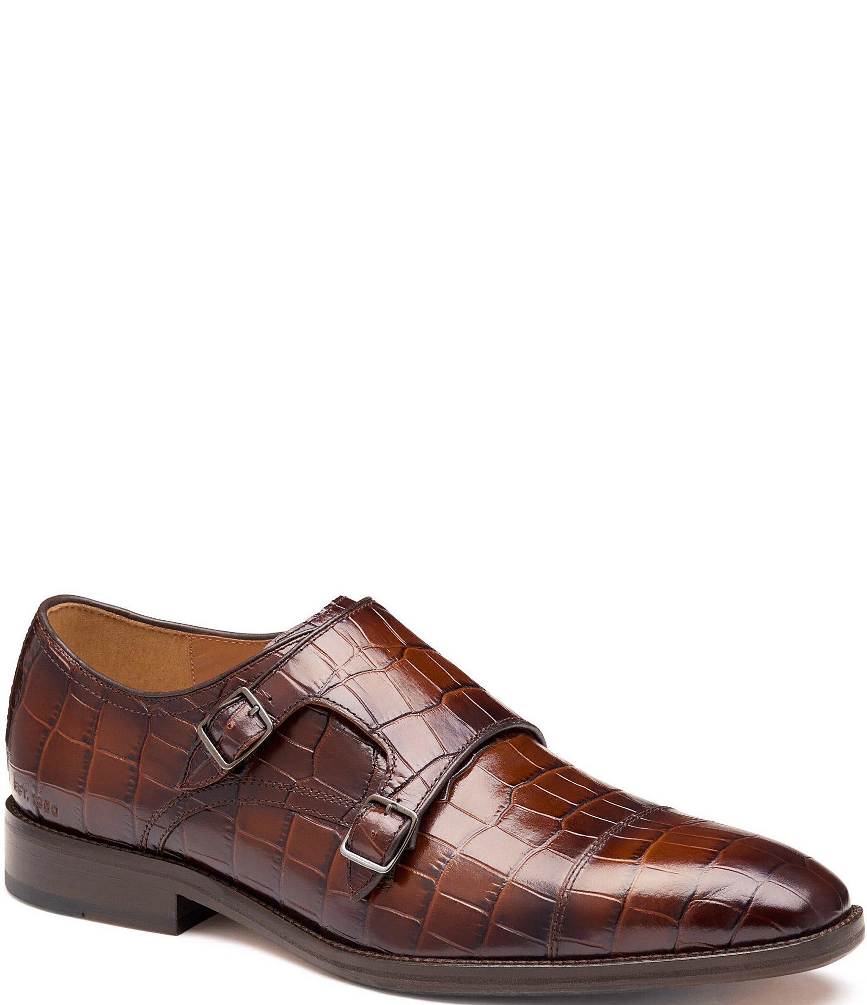 Johnston & Murphy Men's Sullivan Croco Embossed Leather Double Buckle Monk Strap Cap Toe Oxfords
