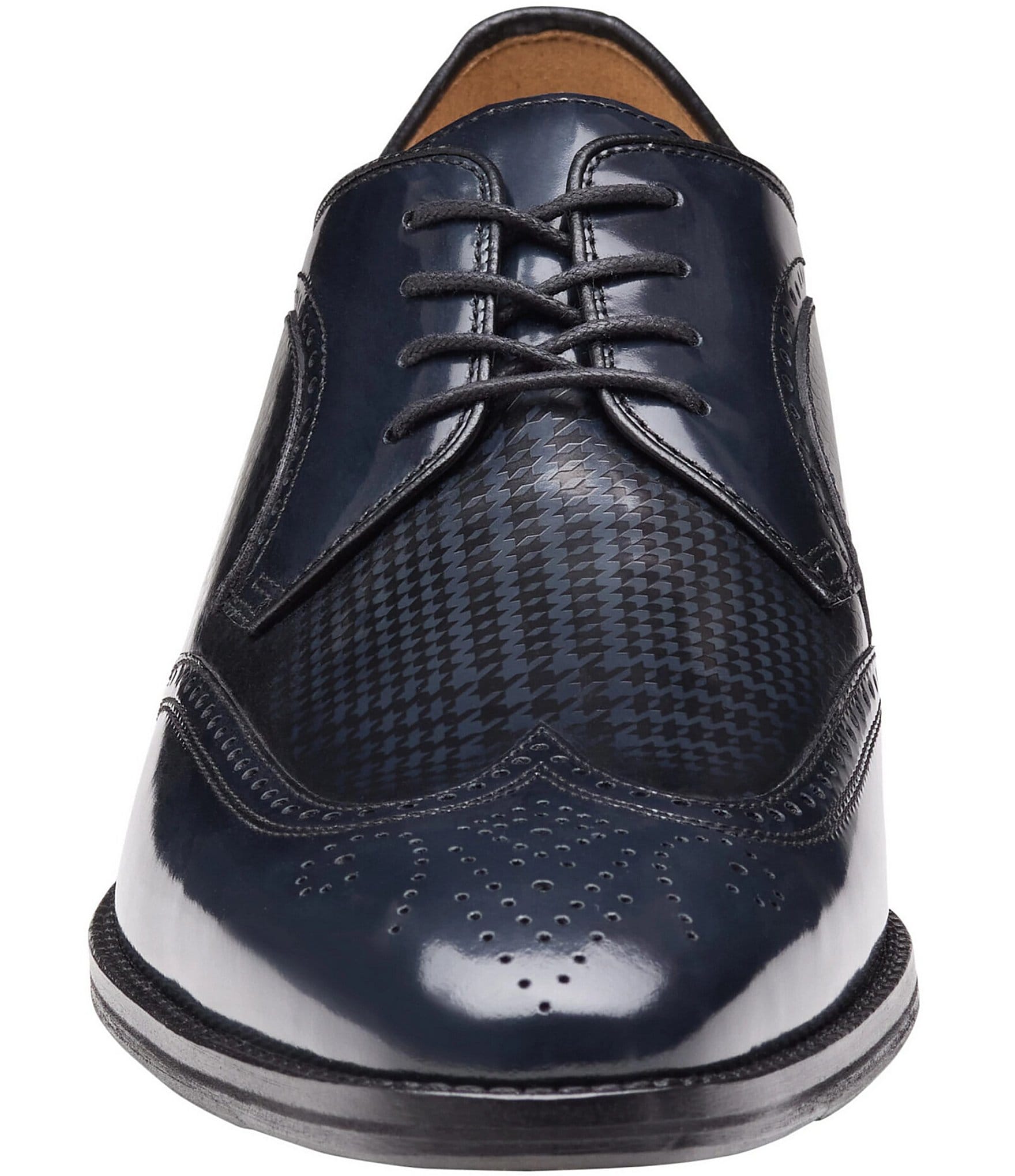 Johnston & Murphy Men's Sullivan Houndstooth Calfskin Brogue Detail Wingtip Oxfords