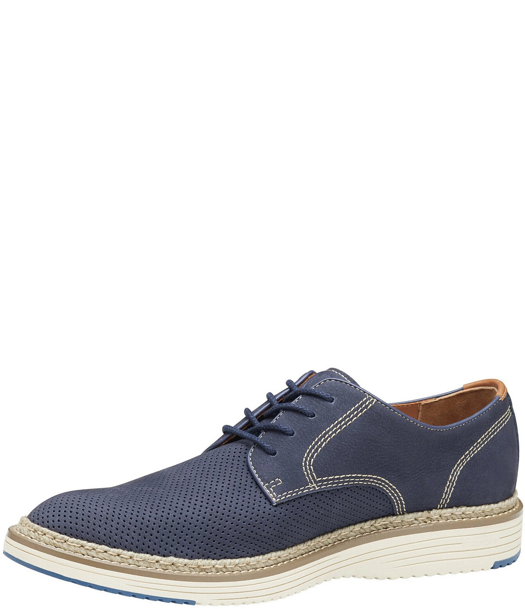 Johnston & Murphy Men's Upton Perforated Nubuck Plain Toe Lace Up Oxfords