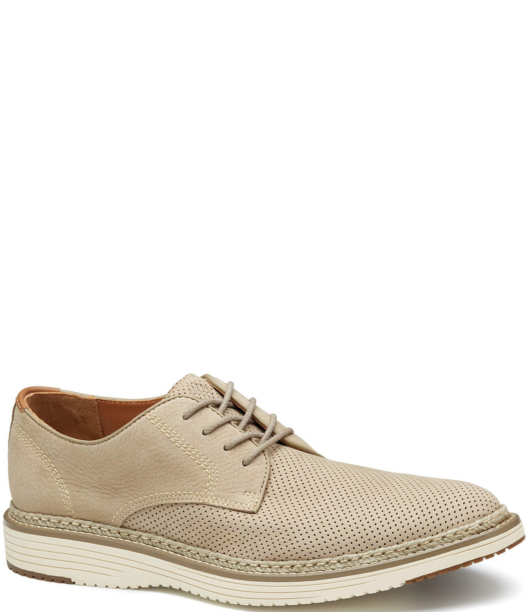 Johnston & Murphy Men's Upton Perforated Nubuck Plain Toe Lace Up Oxfords