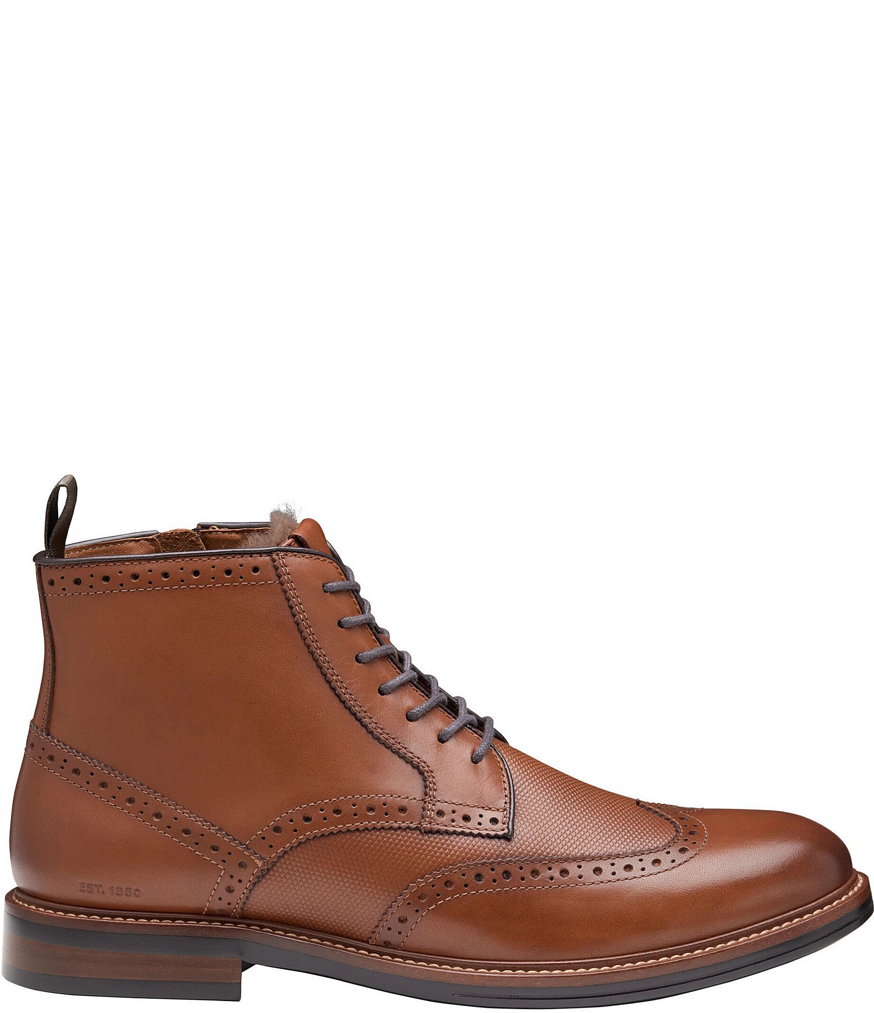 Johnston & Murphy Mens XC+ Durham Embossed Leather Brogue Detail Wingtip Shearling Waterproof Boots