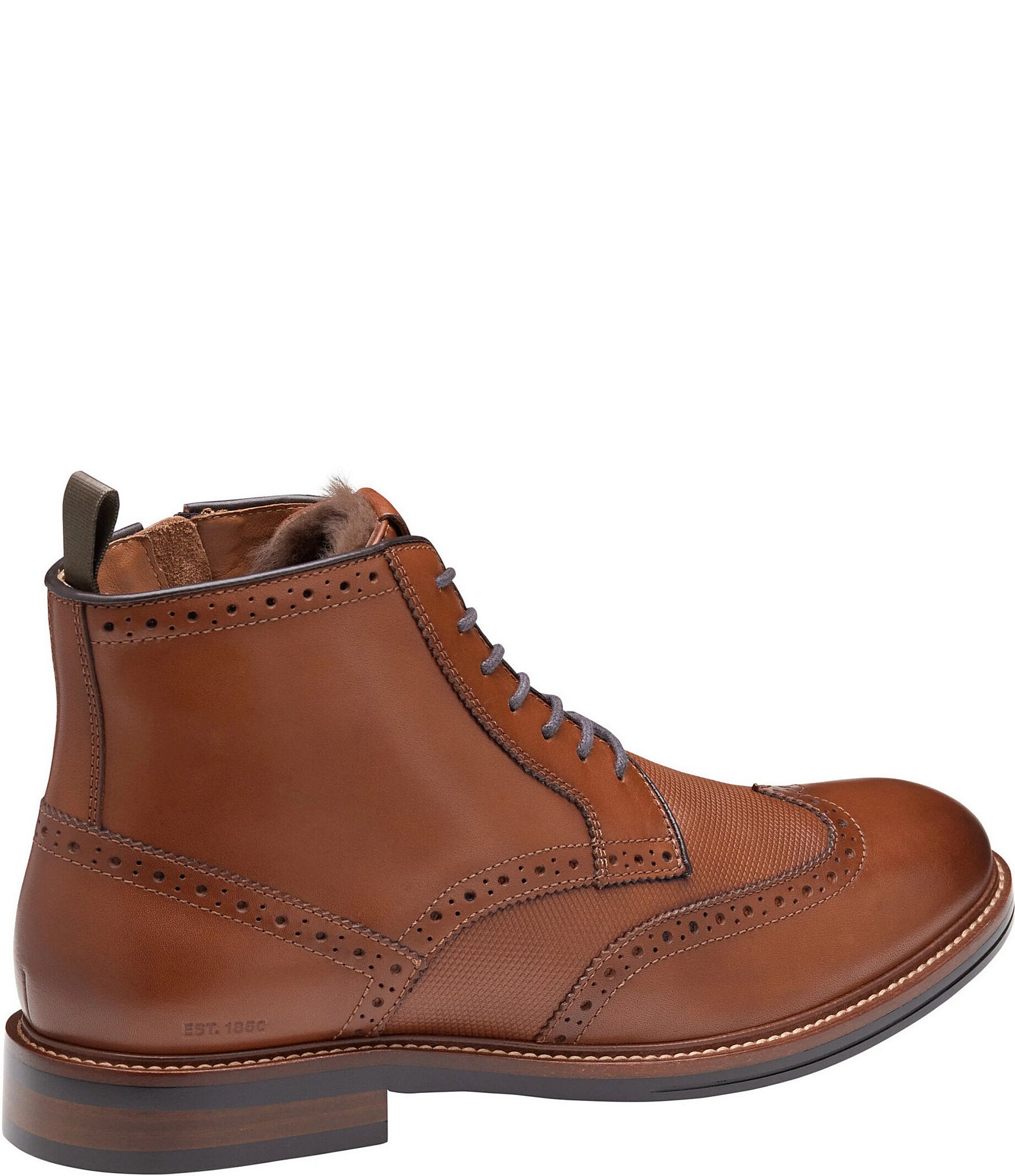 Johnston & Murphy Mens XC+ Durham Embossed Leather Brogue Detail Wingtip Shearling Waterproof Boots