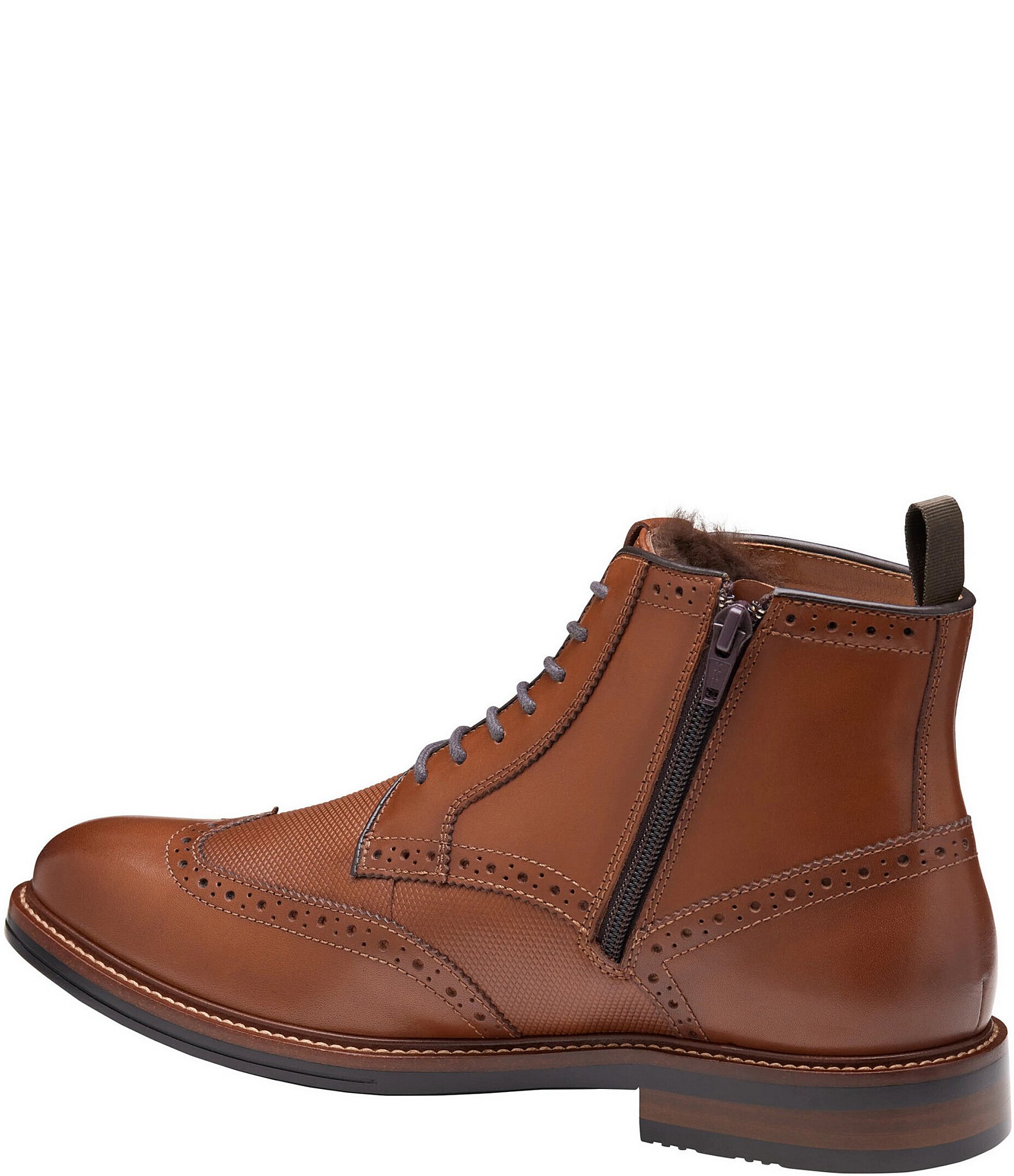 Johnston & Murphy Mens XC+ Durham Embossed Leather Brogue Detail Wingtip Shearling Waterproof Boots