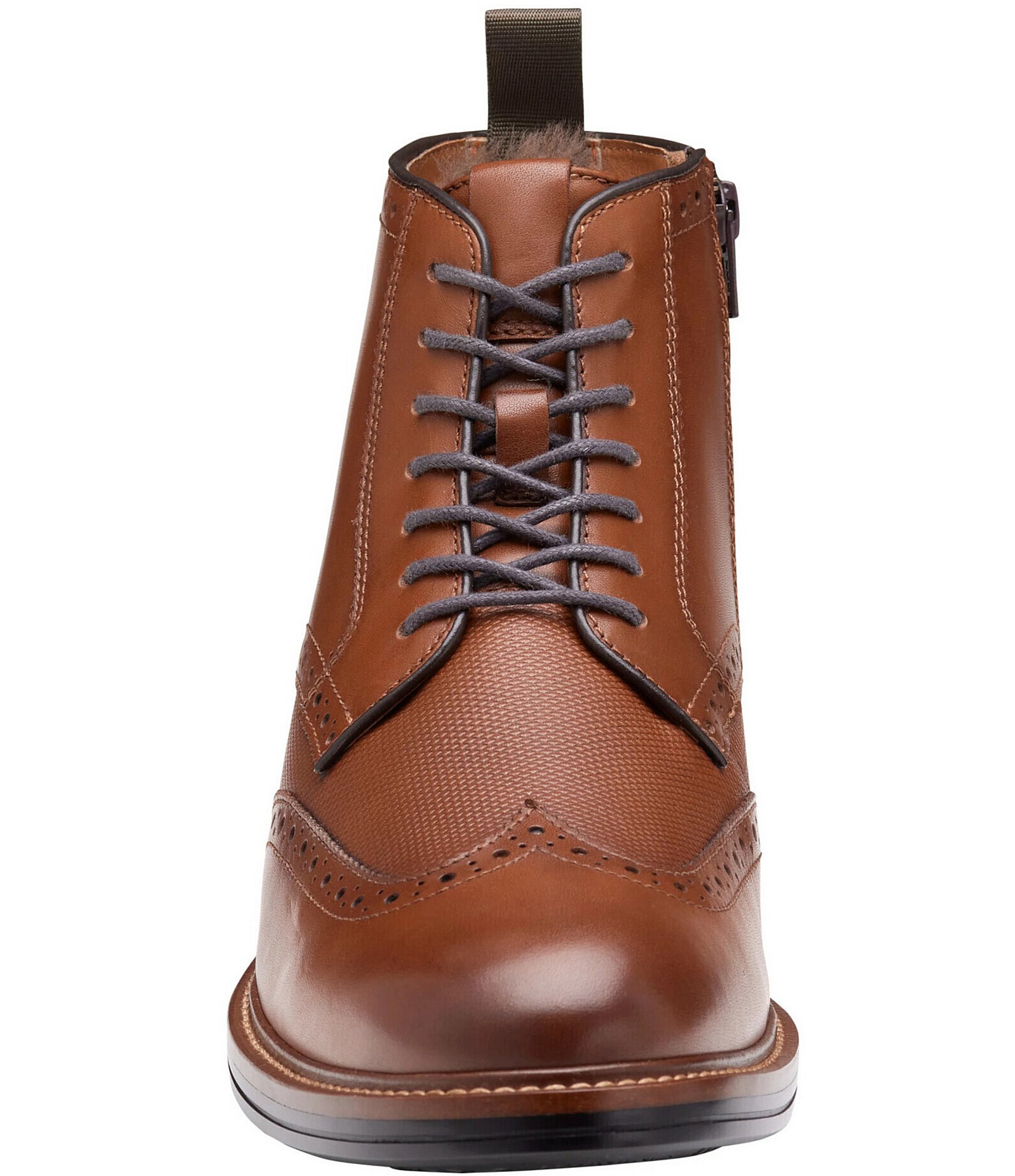 Johnston & Murphy Mens XC+ Durham Embossed Leather Brogue Detail Wingtip Shearling Waterproof Boots