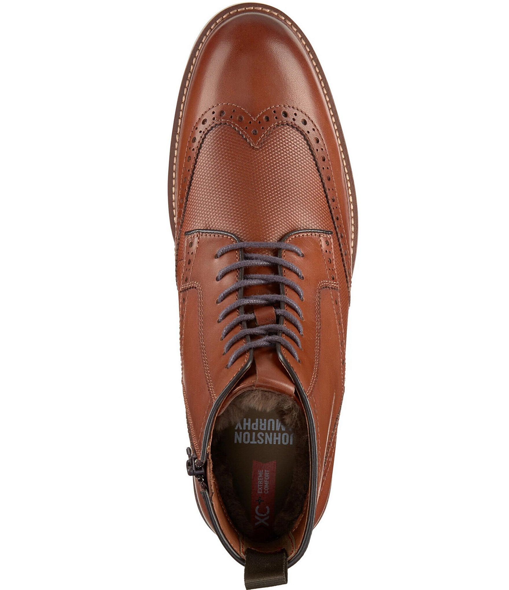 Johnston & Murphy Mens XC+ Durham Embossed Leather Brogue Detail Wingtip Shearling Waterproof Boots