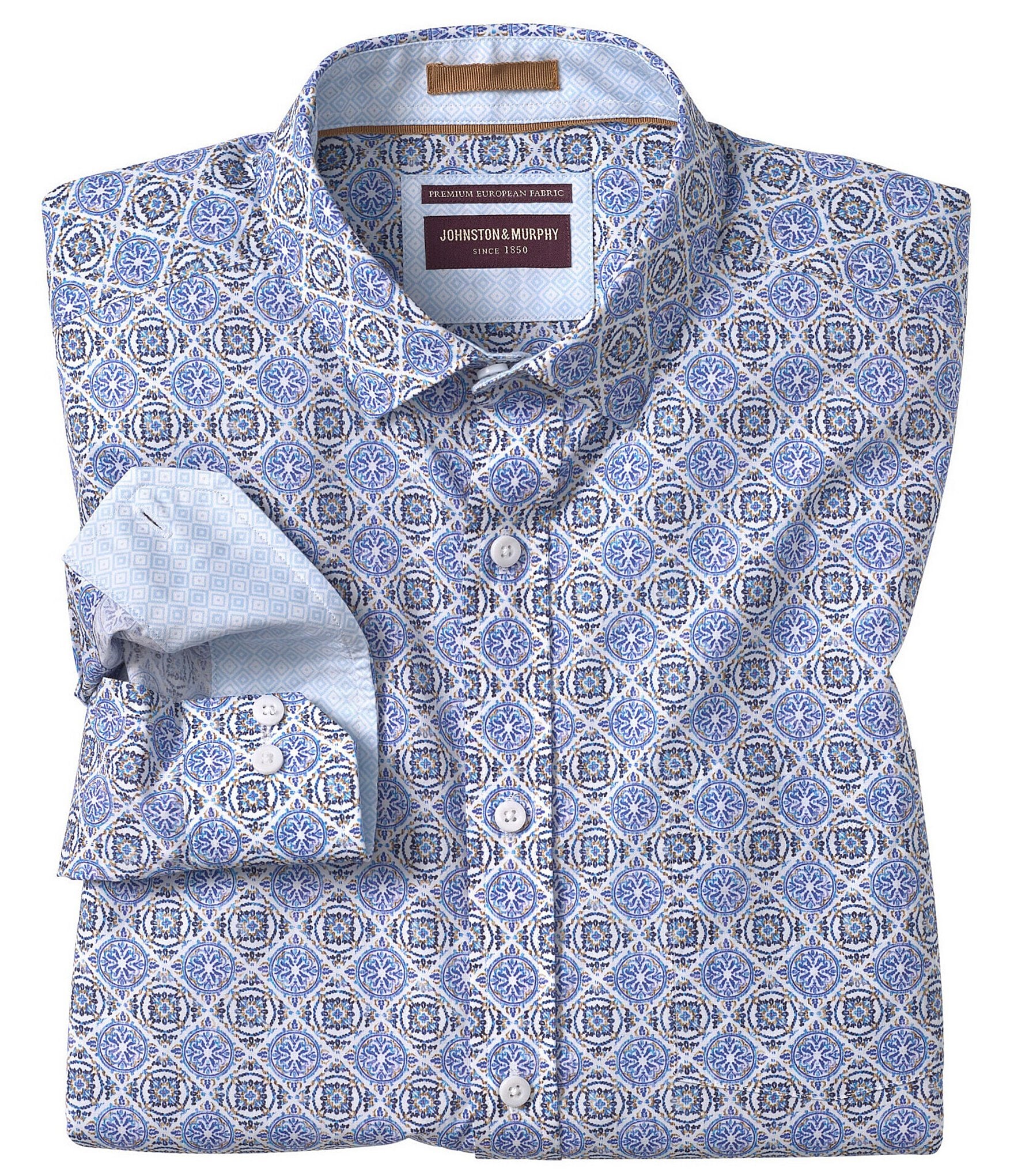 Johnston & Murphy Mosaic Tile Print Long Sleeve Woven Shirt