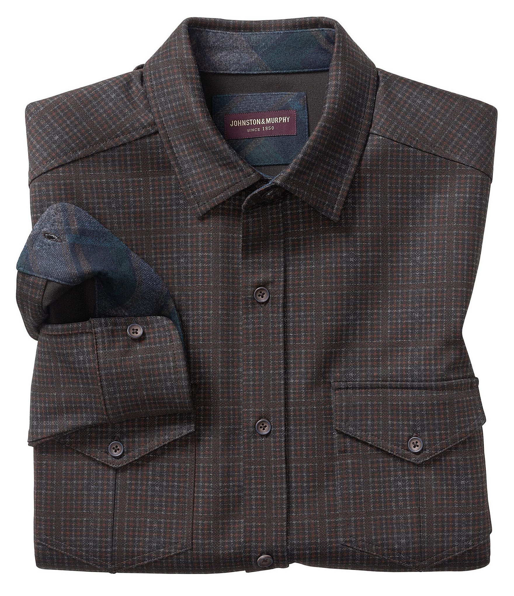 Plaid & Floral Reversible Button Down Shirt, wool M