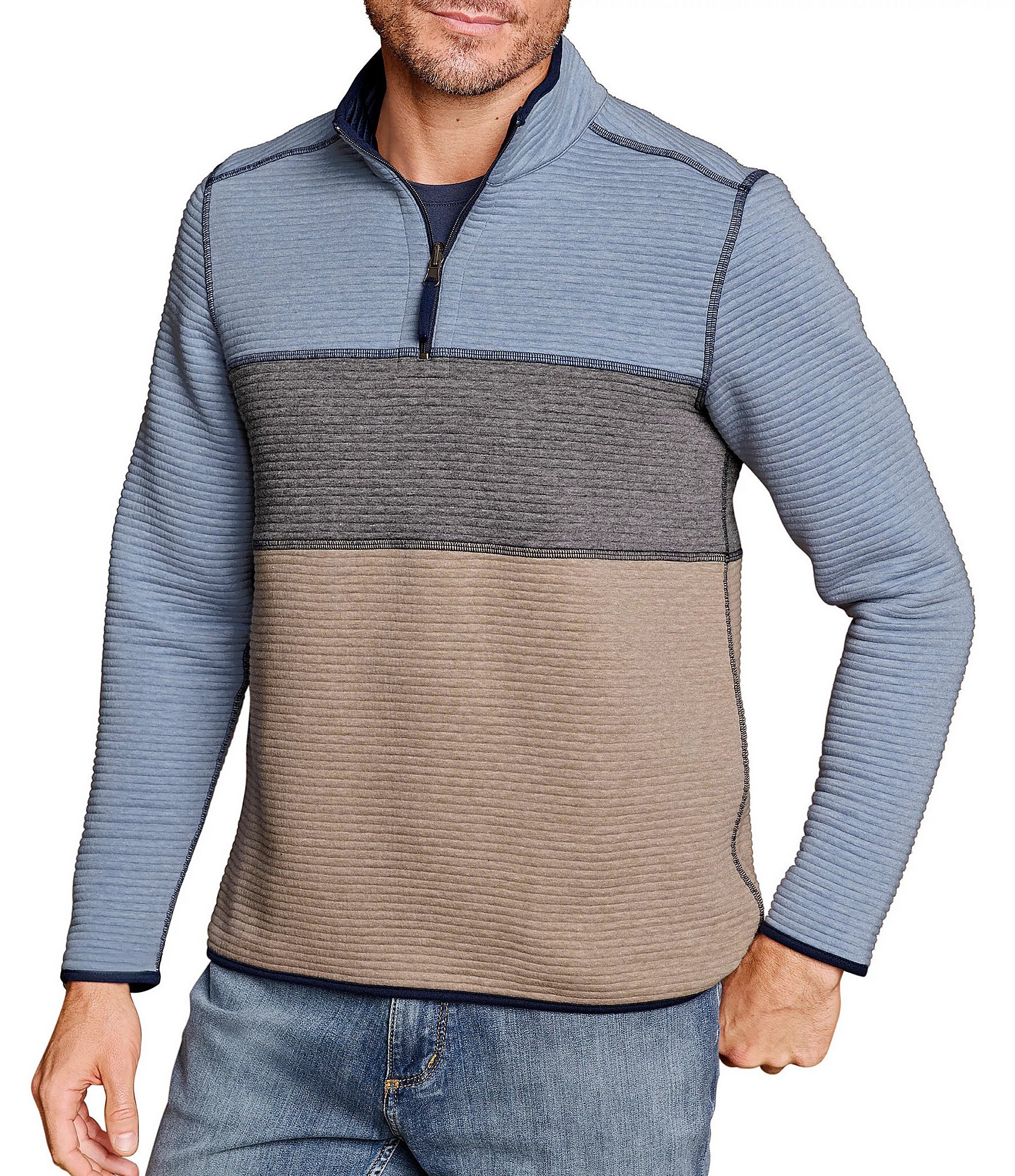 Johnston & Murphy Reversible Color Block Channel Quilted Quarter-Zip Pullover