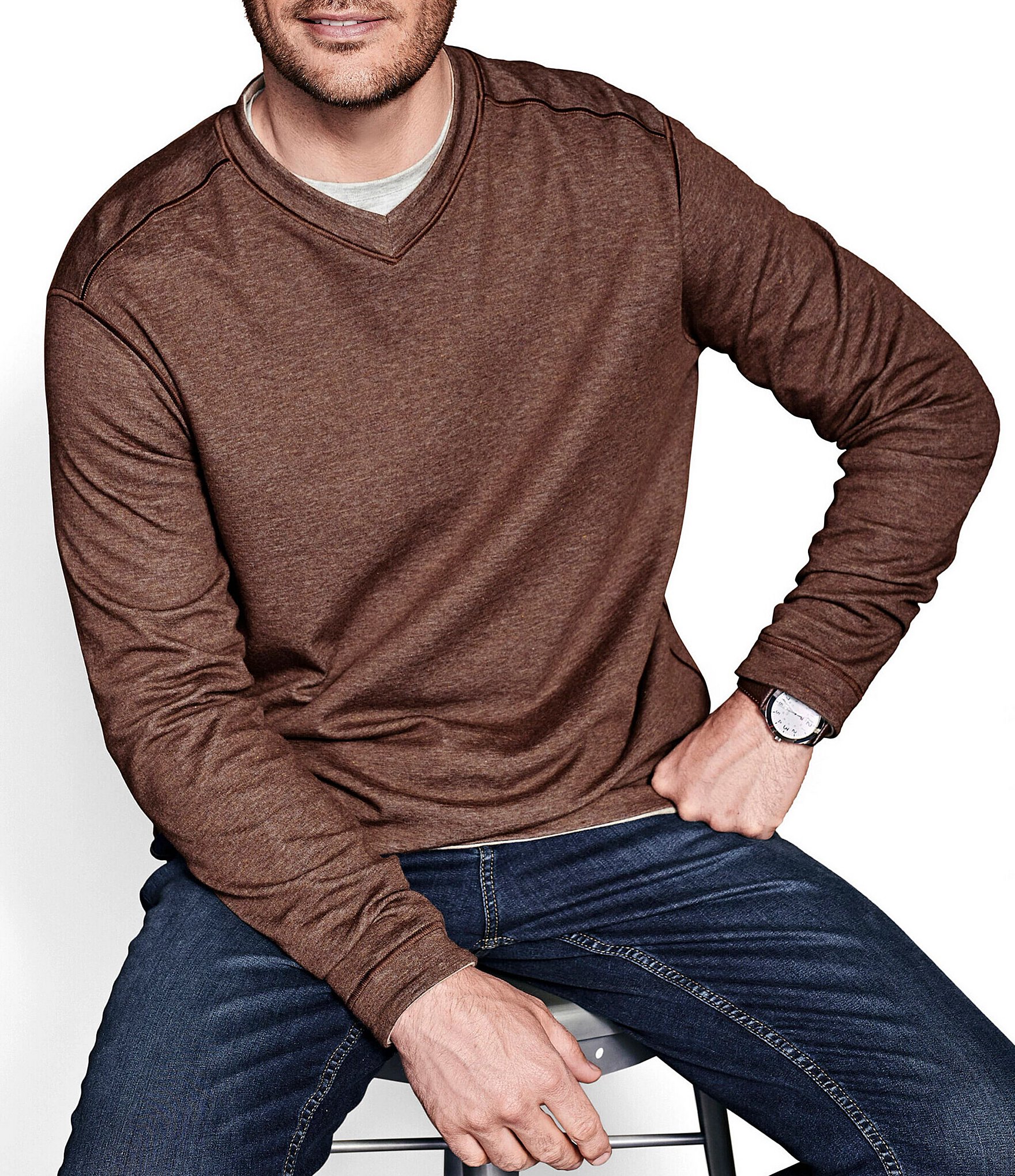 Johnston & Murphy Reversible Long Sleeve V-Neck Pullover