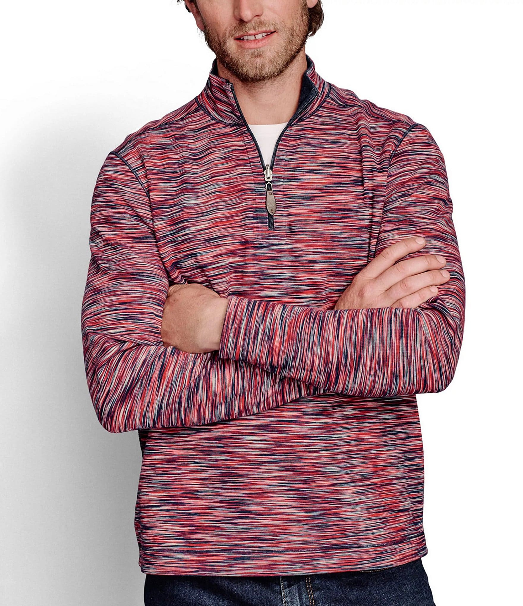 Johnston & Murphy Reversible Space Dye Quarter-Zip Pullover