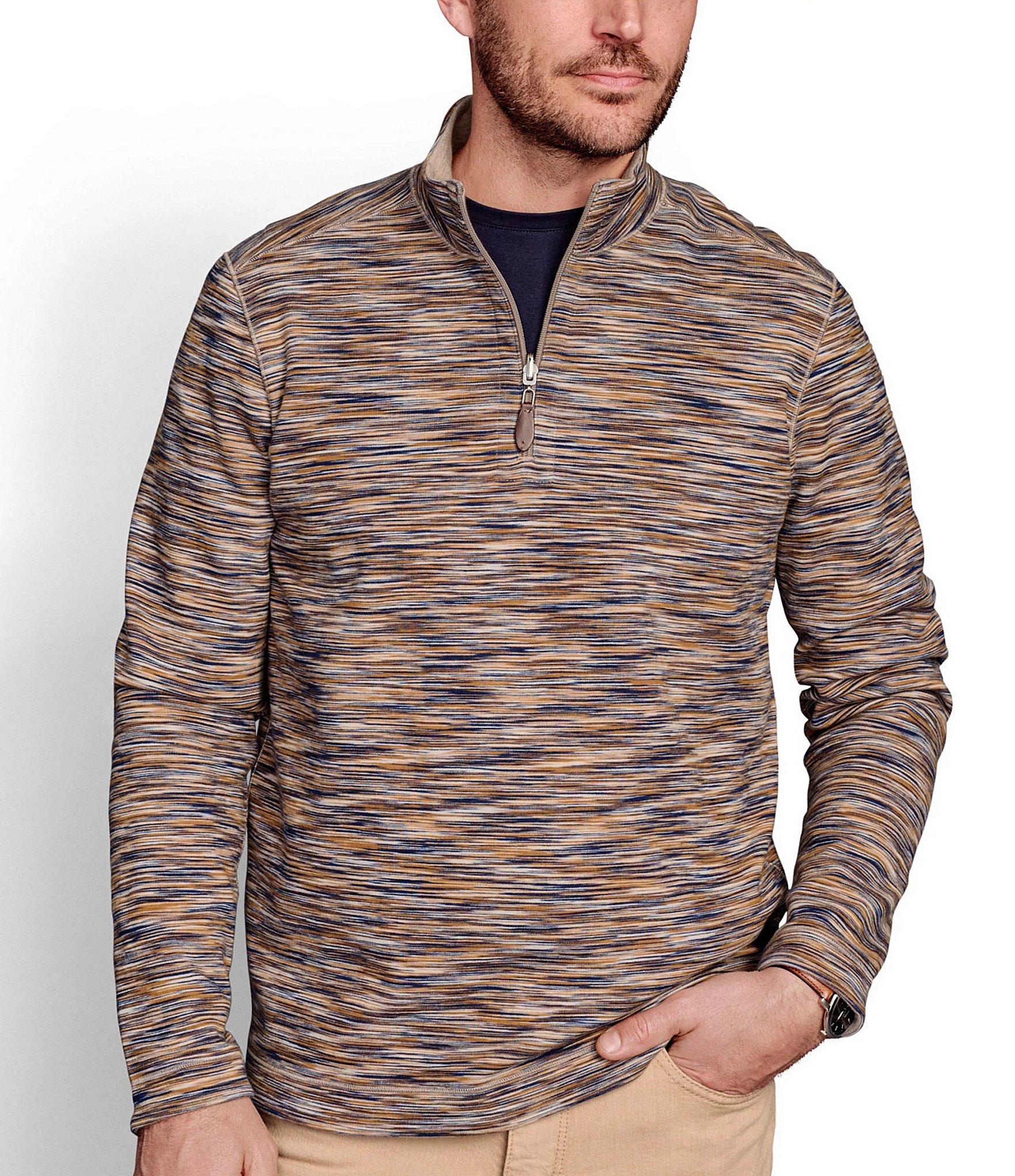 Johnston & Murphy Reversible Space Dye Quarter-Zip Pullover