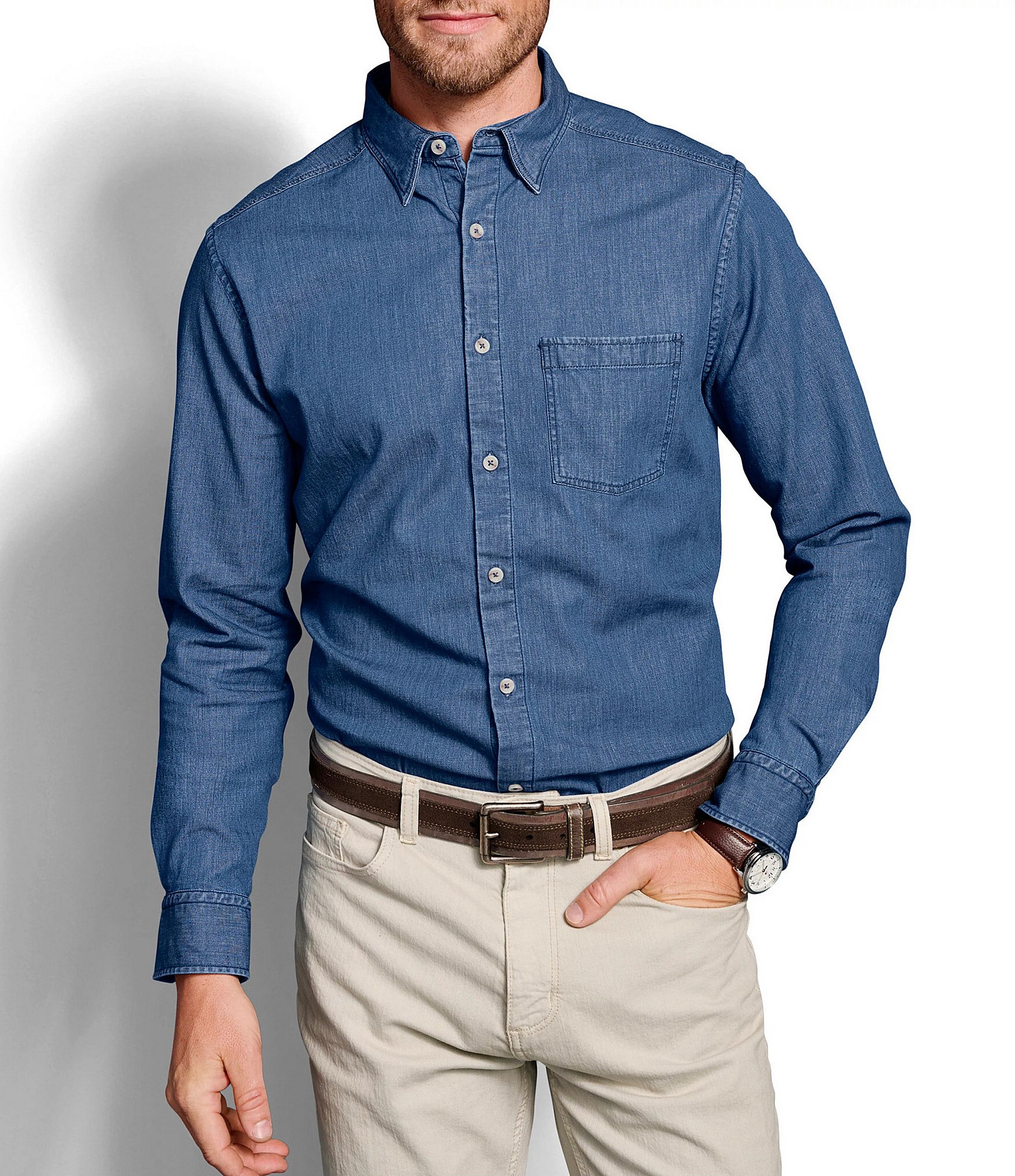 Johnston & Murphy Stretch Denim Long Sleeve Woven Shirt