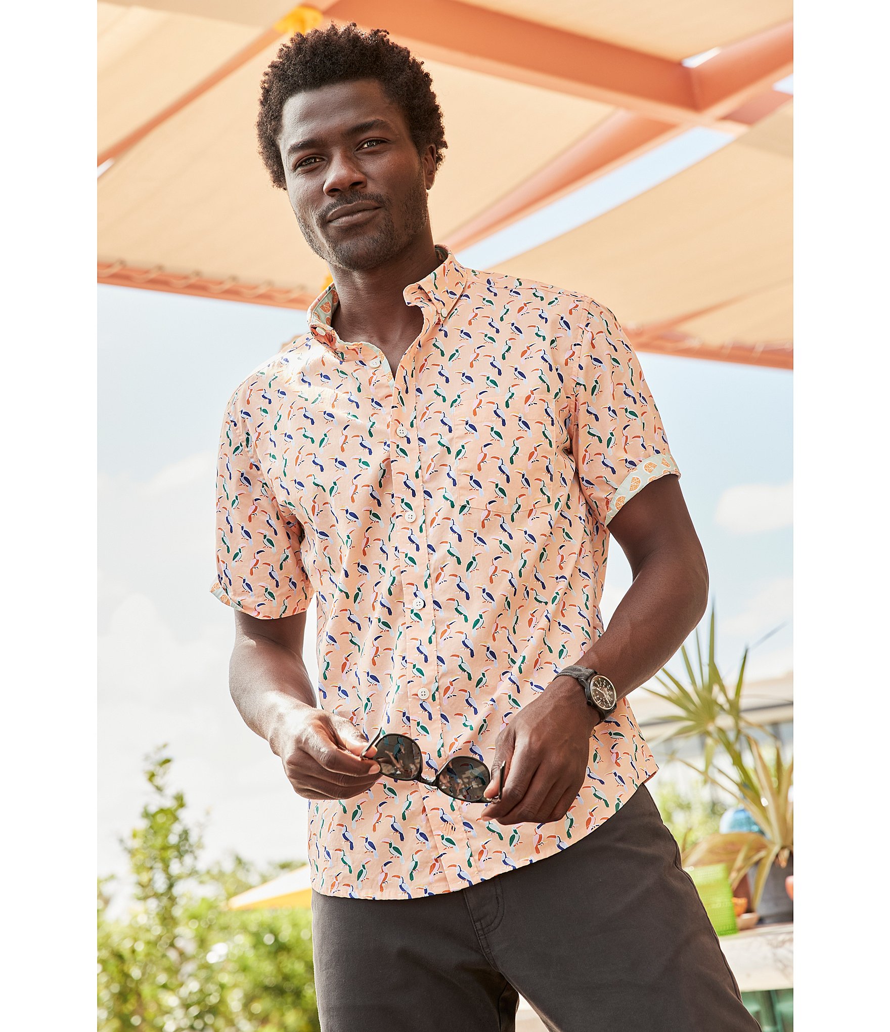 Johnston & Murphy Toucan Print Short Sleeve Woven Shirt