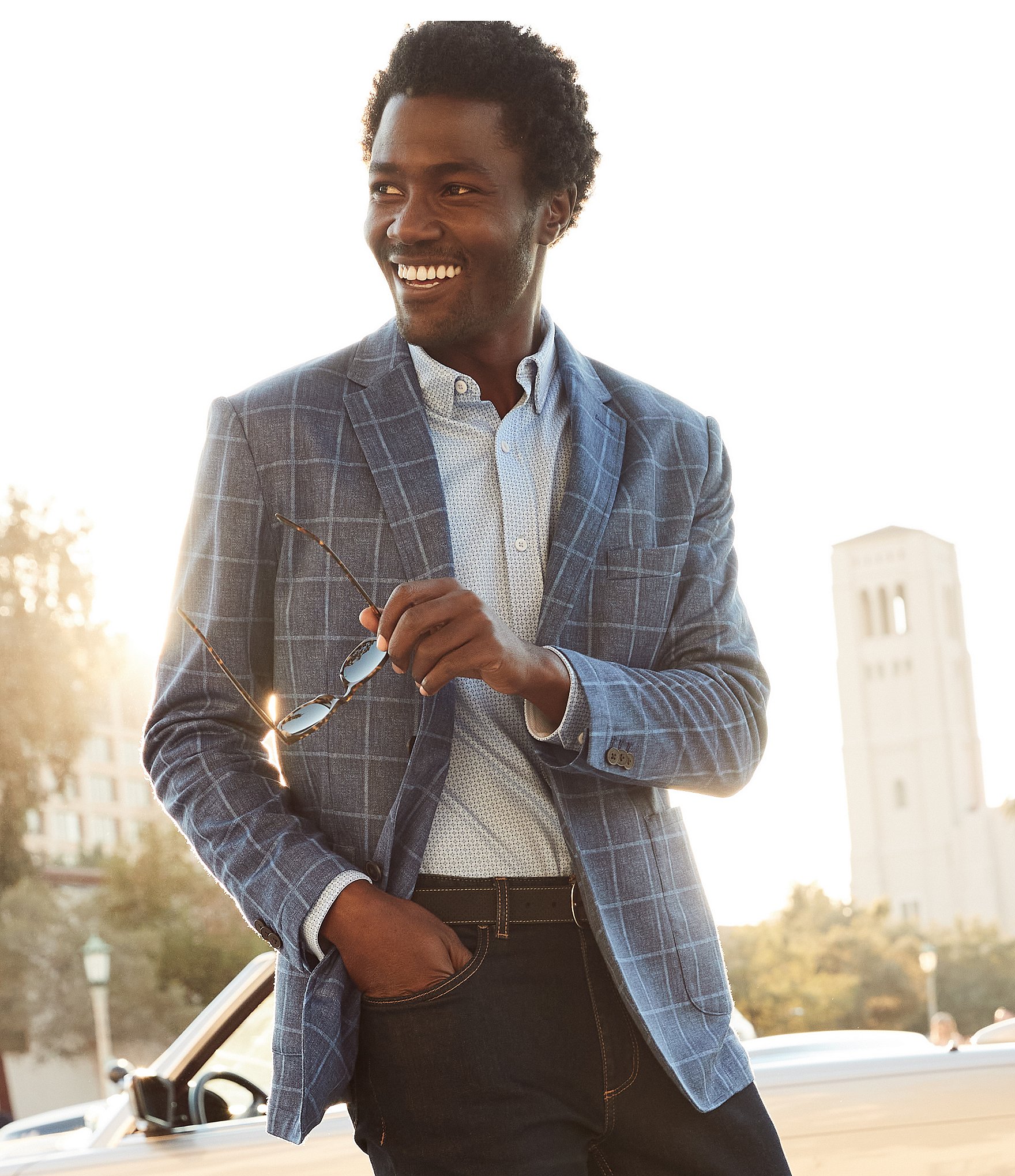 Johnston & Murphy XC Flex® Unlined Relaxed Plaid Knit Blazer