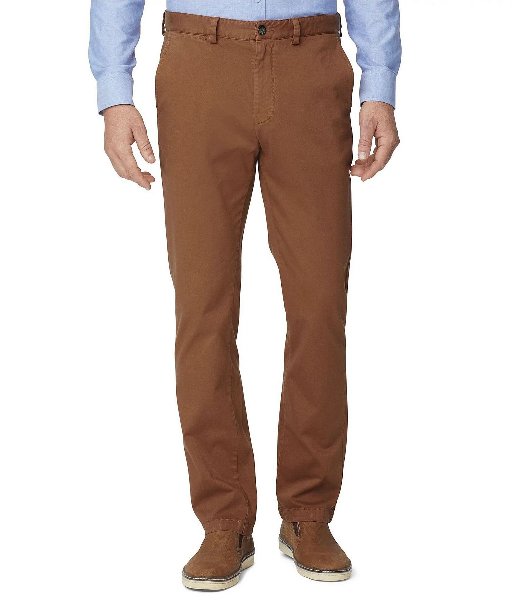 Buy Men Brown Smart Fit Solid Flat Front Casual Trousers Online - 753800