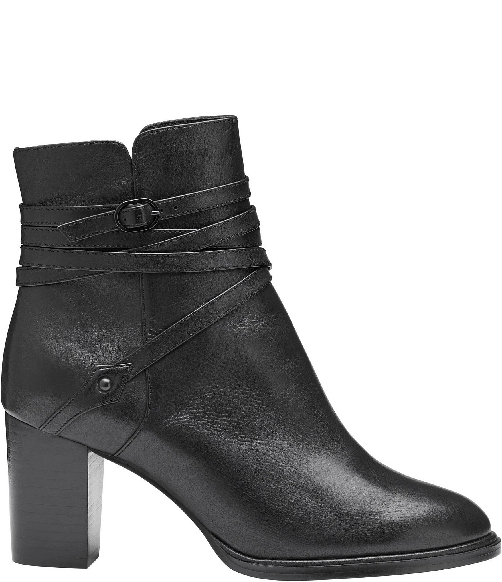 Johnston & Murphy Women's Amy Leather Belt Strap Hardware Booties