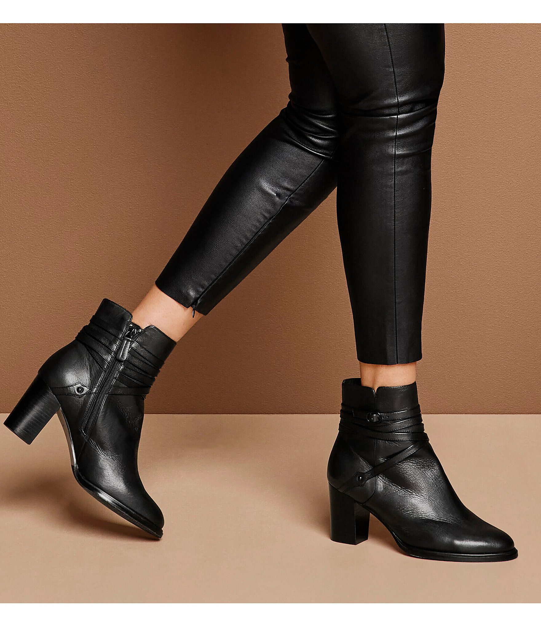 Johnston & Murphy Women's Amy Leather Belt Strap Hardware Booties