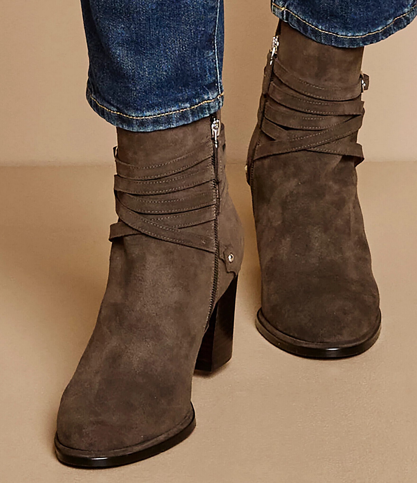 Johnston & Murphy Women's Amy Suede Belt Strap Hardware Booties
