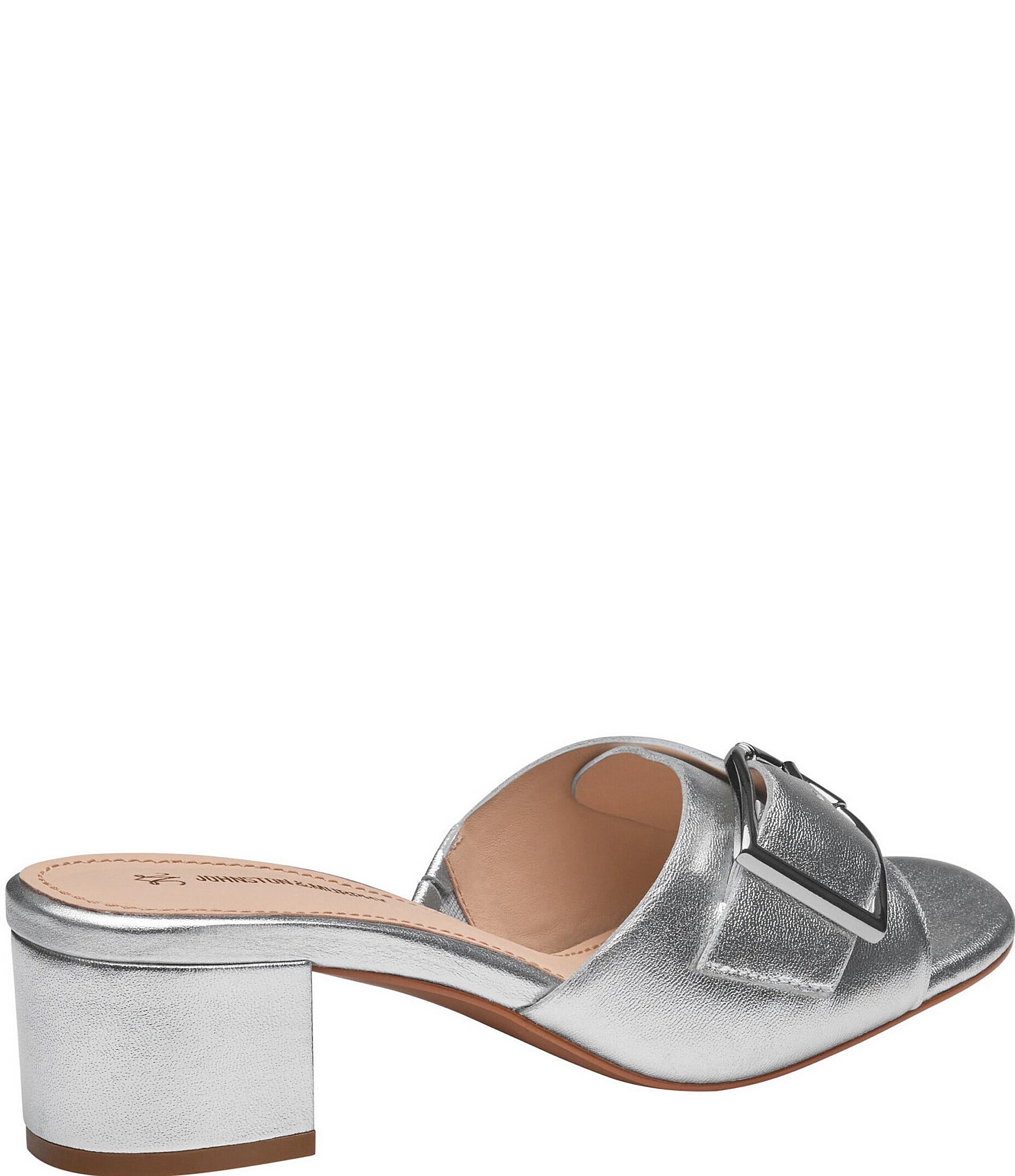 Johnston & Murphy Women's Edith Buckle Metallic Leather Block Heel Slide Sandals